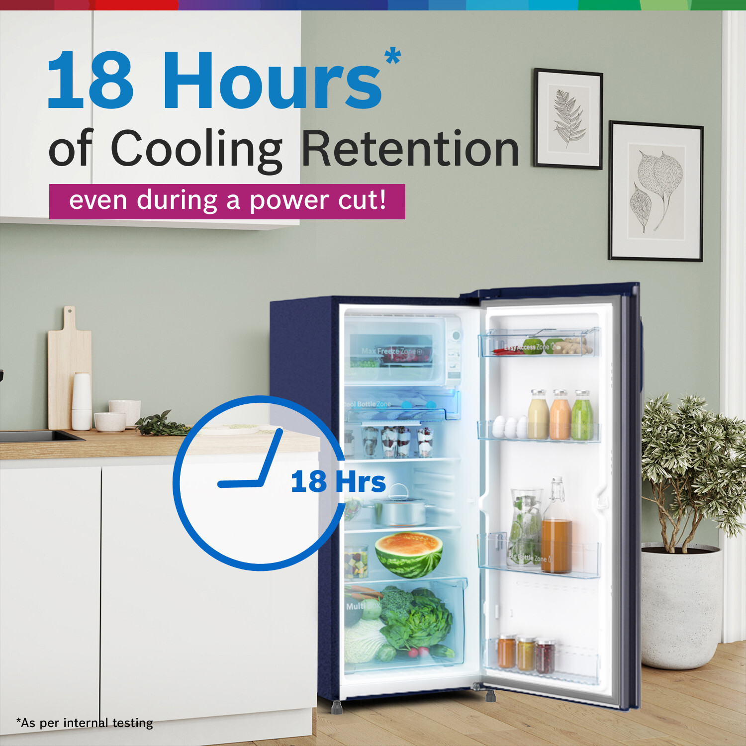 Image of BOSCH 207 L Direct Cool Single Door 4 Star Refrigerator with Industrys largest vegetable box| Industrys largest Beverage space 18 Hour Cooling Retention during powercut, 2.5x Faster Cooling, Smart inverter compressor