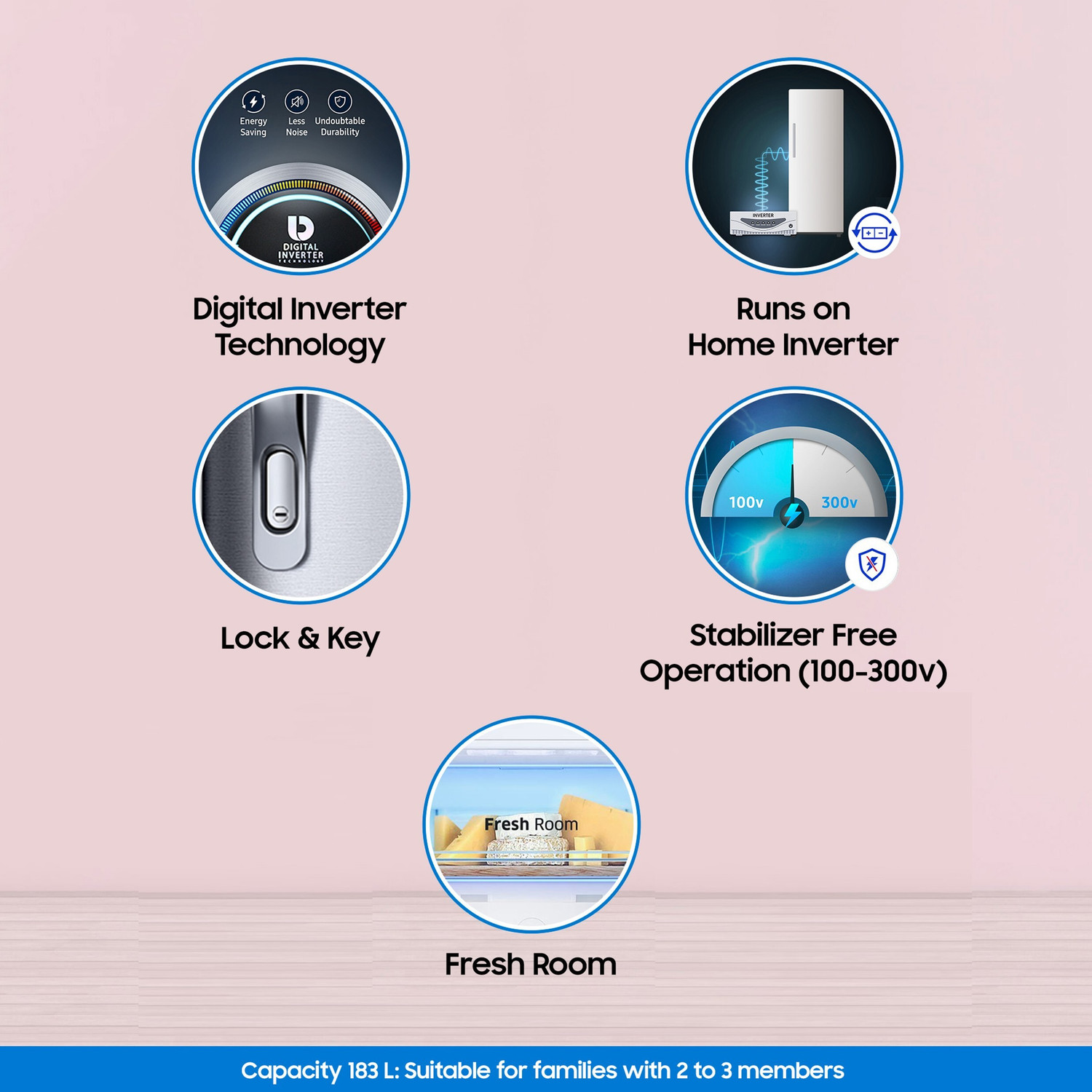 Image of Samsung 183 L Direct Cool Single Door 3 Star Refrigerator with Digital Inverter