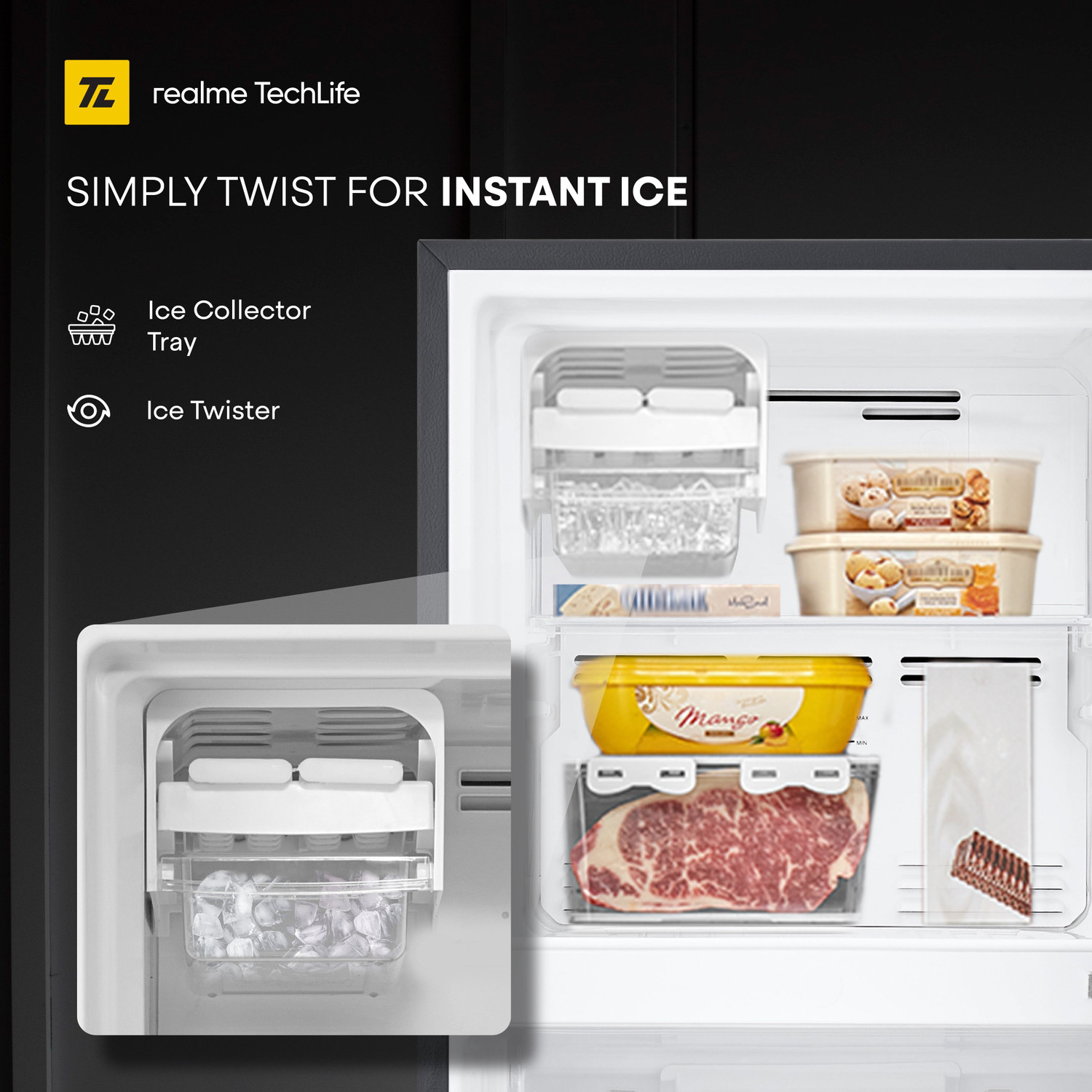 Image of realme TechLife 233 L Frost Free Double Door 3 Star Refrigerator with Silver Ion Technology and Ice Twister