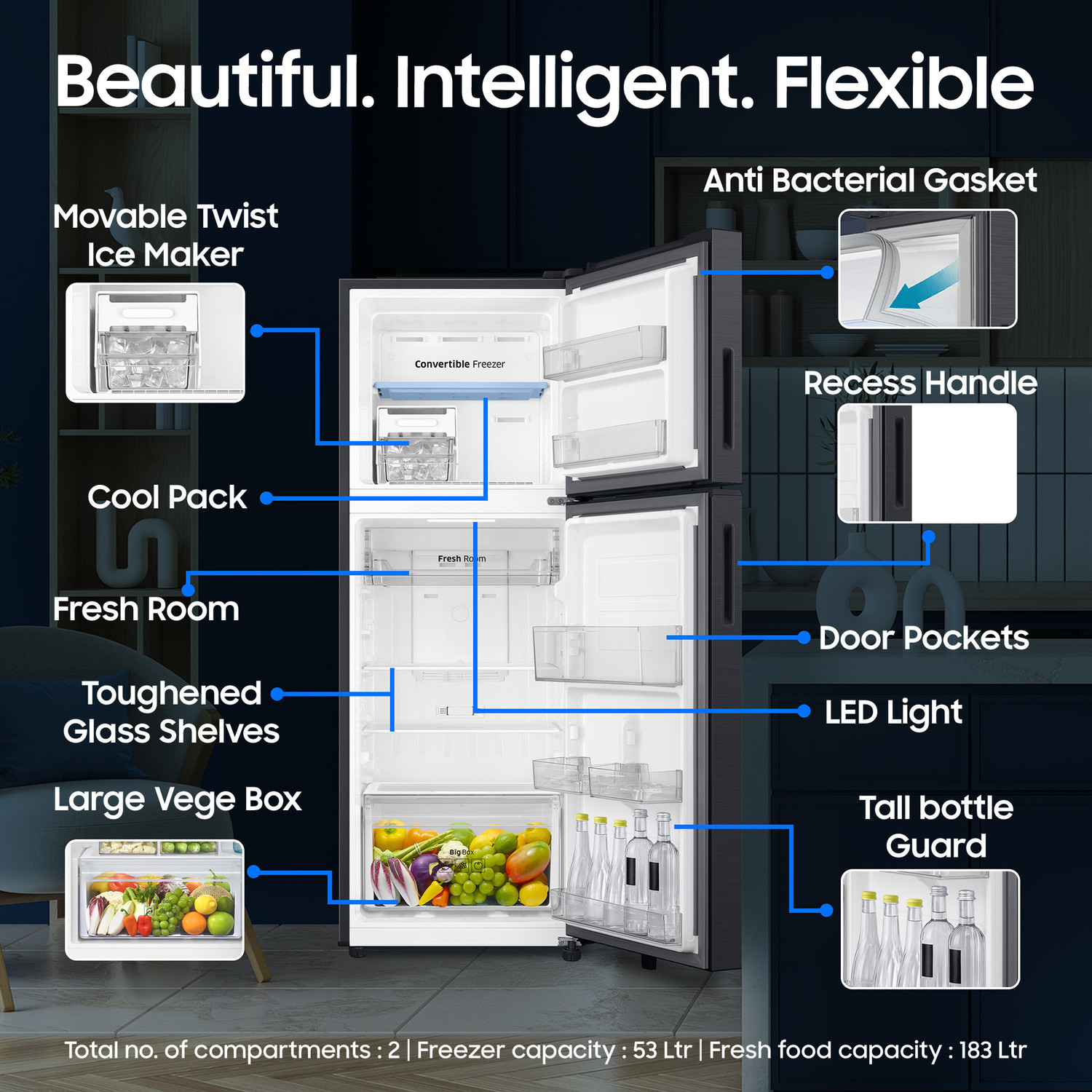 Image of Samsung 236 L Frost Free Double Door 3 Star Convertible Refrigerator with Convertible, Wifi Enabled, Bespoke AI, Digital Inverter, 2026 Model