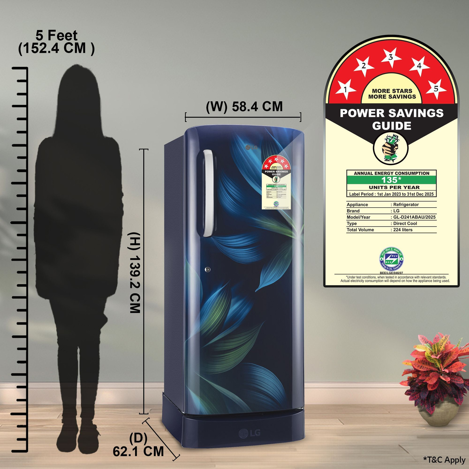 Image of LG 224 L Direct Cool Single Door 5 Star Refrigerator with Base Drawer with Smart Inverter Compressor, Moist 'N' Fresh, Fast Ice Making