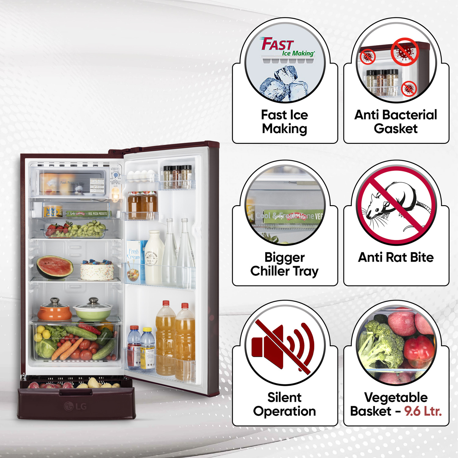 Image of LG 185 L Direct Cool Single Door 4 Star Refrigerator with Base Drawer with Smart Inverter Compressor, Auto Smart Connect, Fast Ice Making