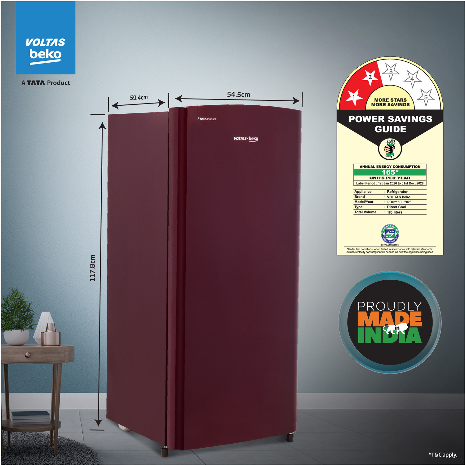 Image of Voltas Beko 183 L Direct Cool Single Door 2 Star Refrigerator