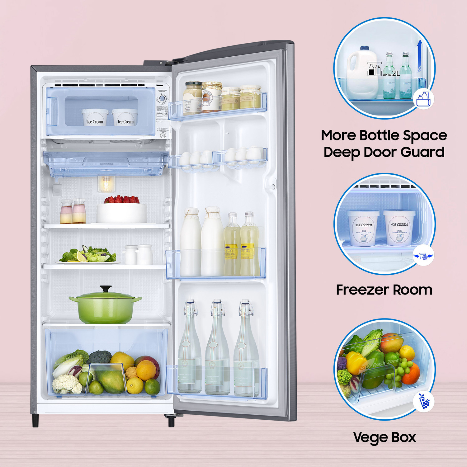 Image of Samsung 183 L Direct Cool Single Door 3 Star Refrigerator with Digital Inverter