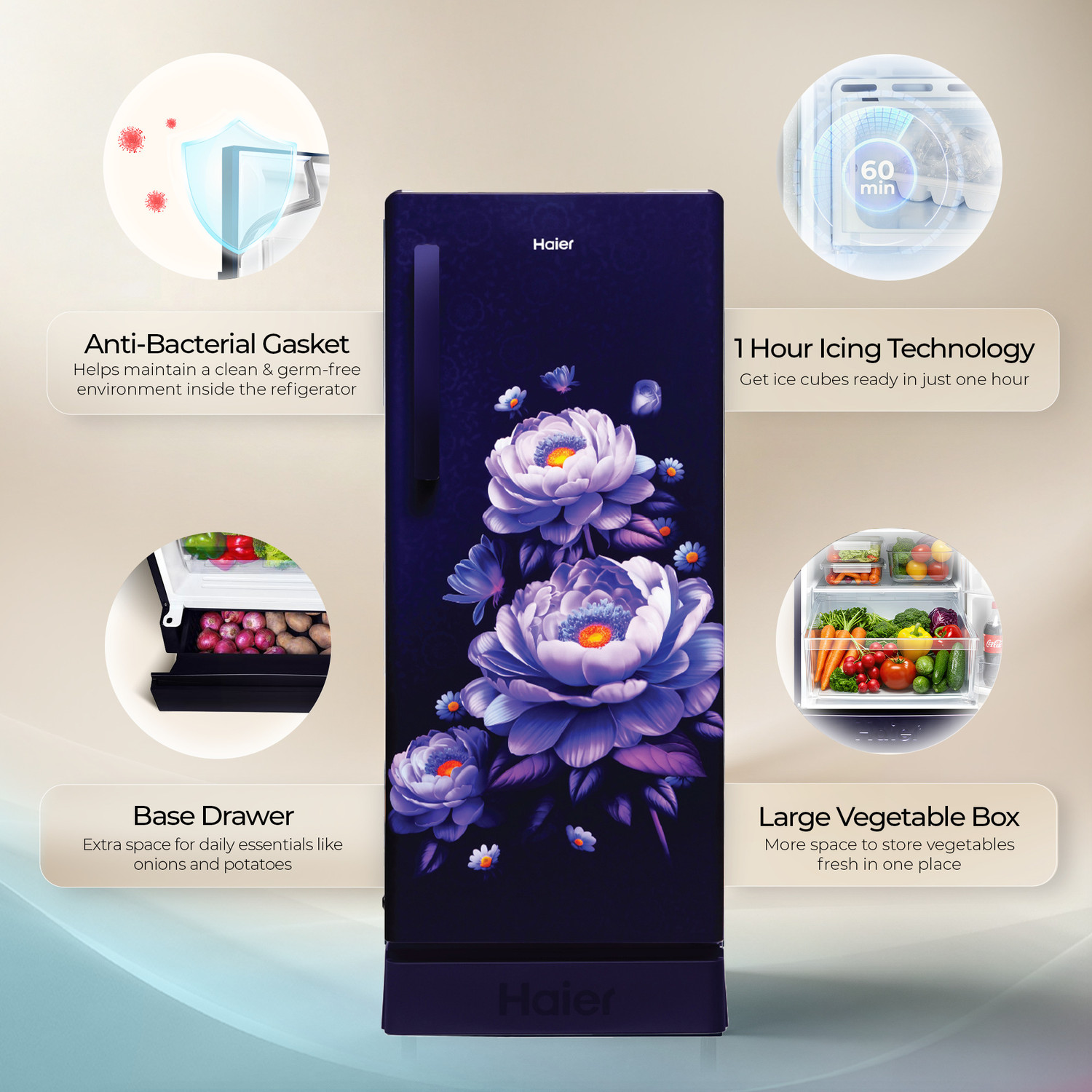 Image of Haier 190 L Direct Cool Single Door 4 Star Refrigerator with Base Drawer with Base Stand Drawer, Fast Ice Making, Easy Clean Back, Large Vegetable Box (2026 Model)