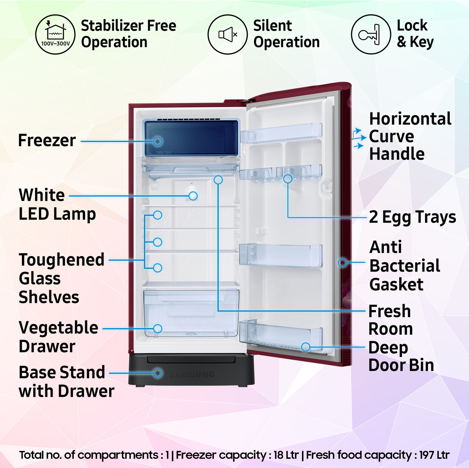 Image of Samsung 215 L Direct Cool Single Door 4 Star Refrigerator with Base Drawer