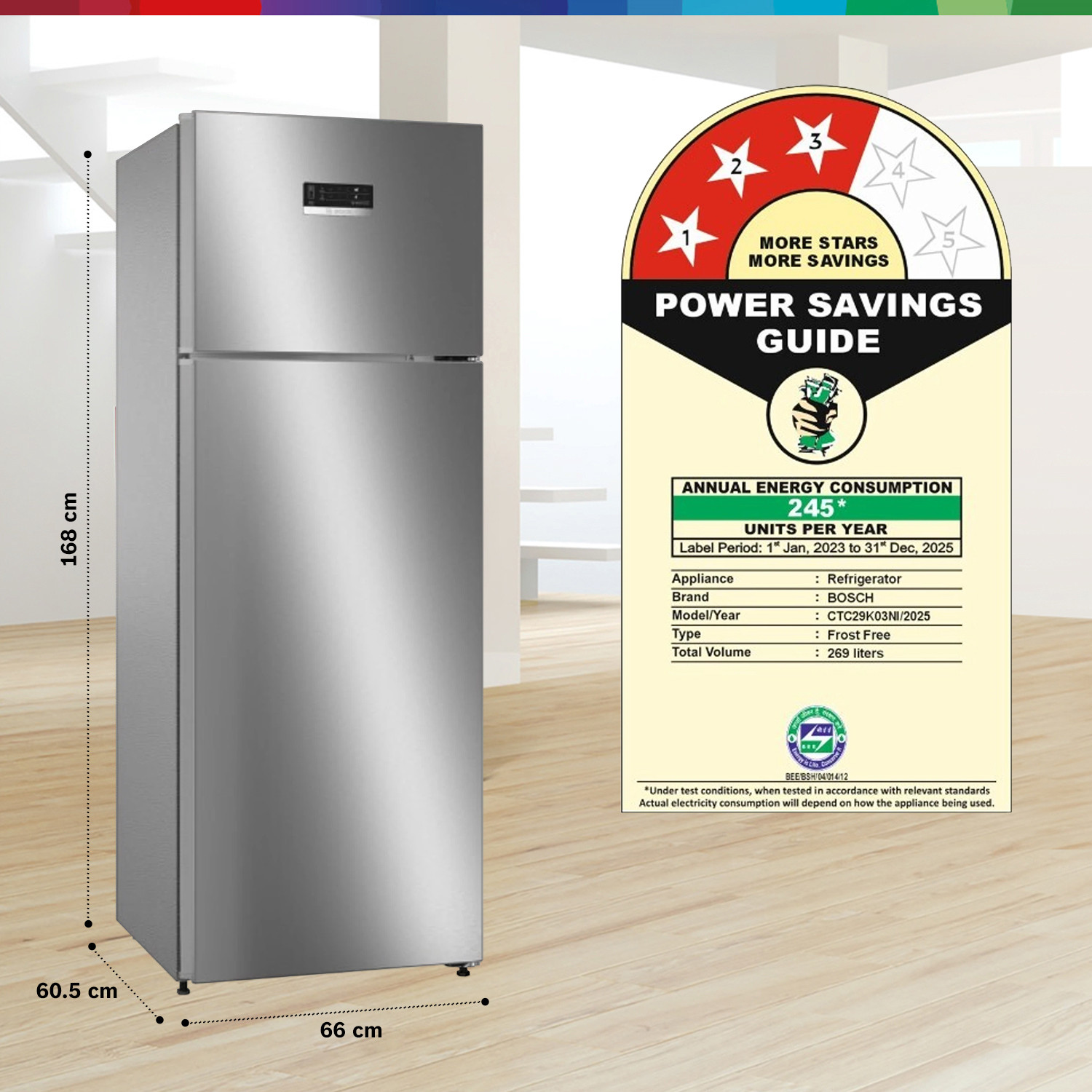 Image of BOSCH 269 L Frost Free Double Door 3 Star Refrigerator