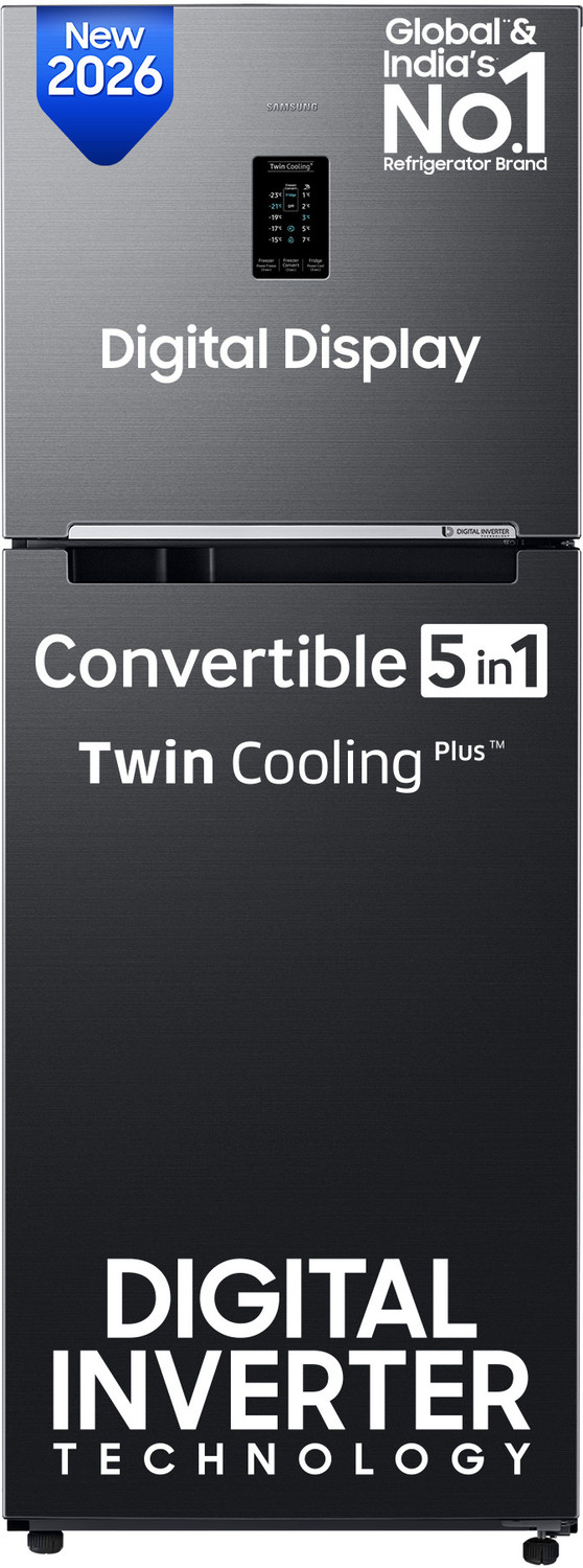 Image of Samsung 301 L Frost Free Double Door 2 Star Refrigerator with Convertible 5-in-1, Digital Inverter, Digital Display, 2026 Model