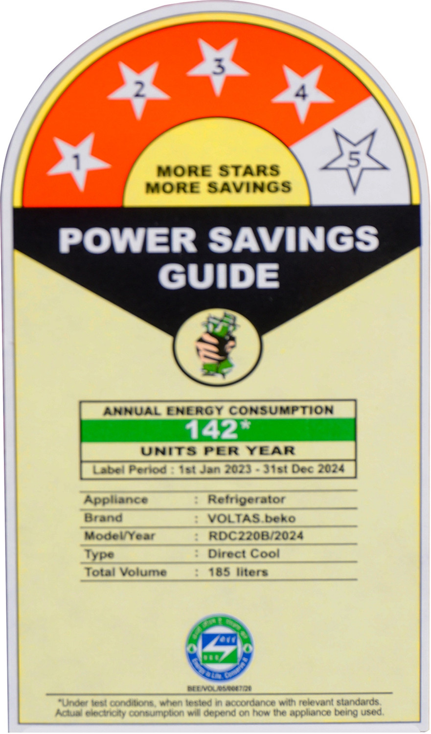 Image of Voltas Beko 185 L Direct Cool Single Door 4 Star Refrigerator
