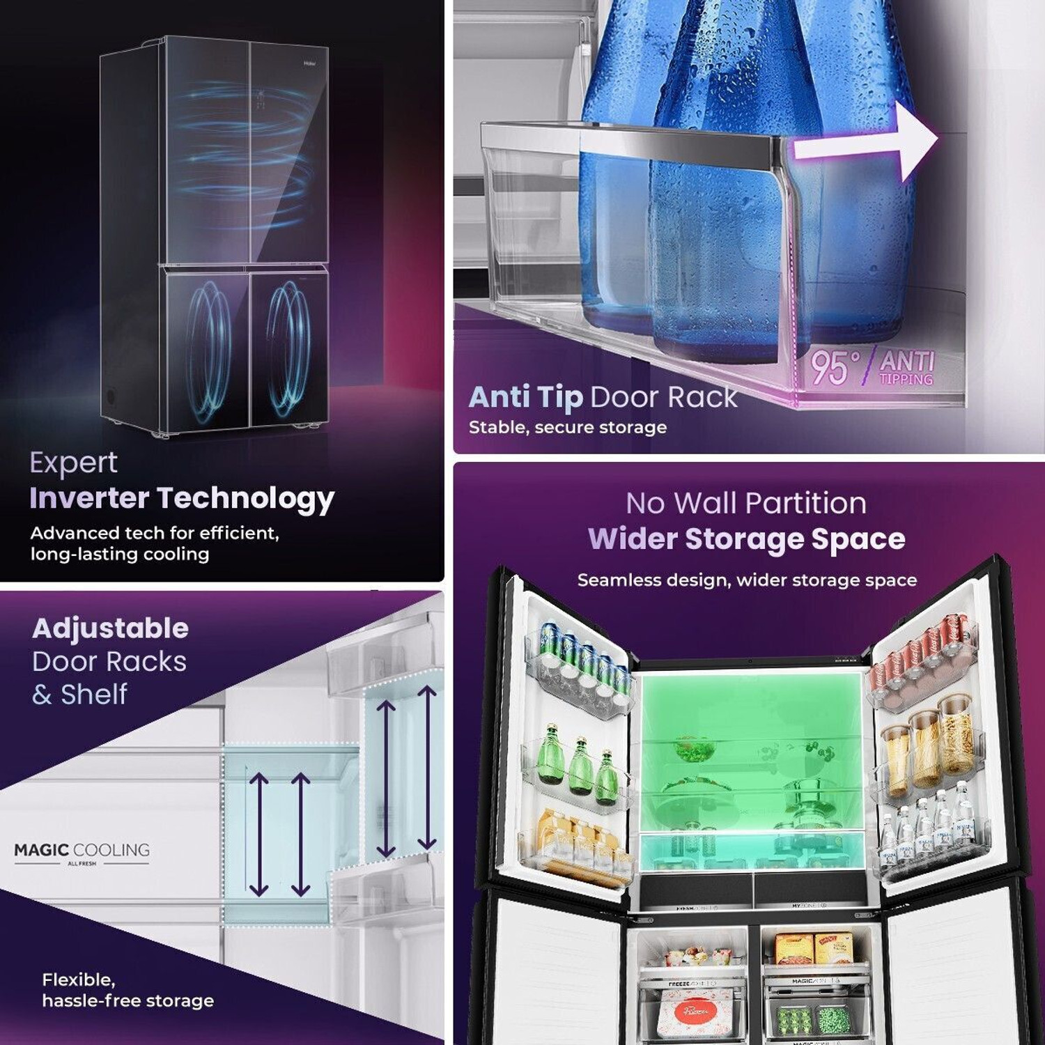 Image of Haier 520 L Frost Free French Door Bottom Mount 3 Star Convertible Refrigerator with Convertible Magic Zone, Inverter compressor, Digital Display Panel, Deo Fresh Technology