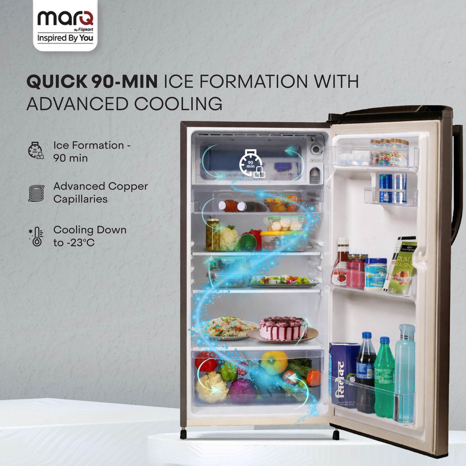 Image of MarQ by Flipkart 183 L Direct Cool Single Door 2 Star Refrigerator with Toughened Glass Shelves and Large Vegetable Basket