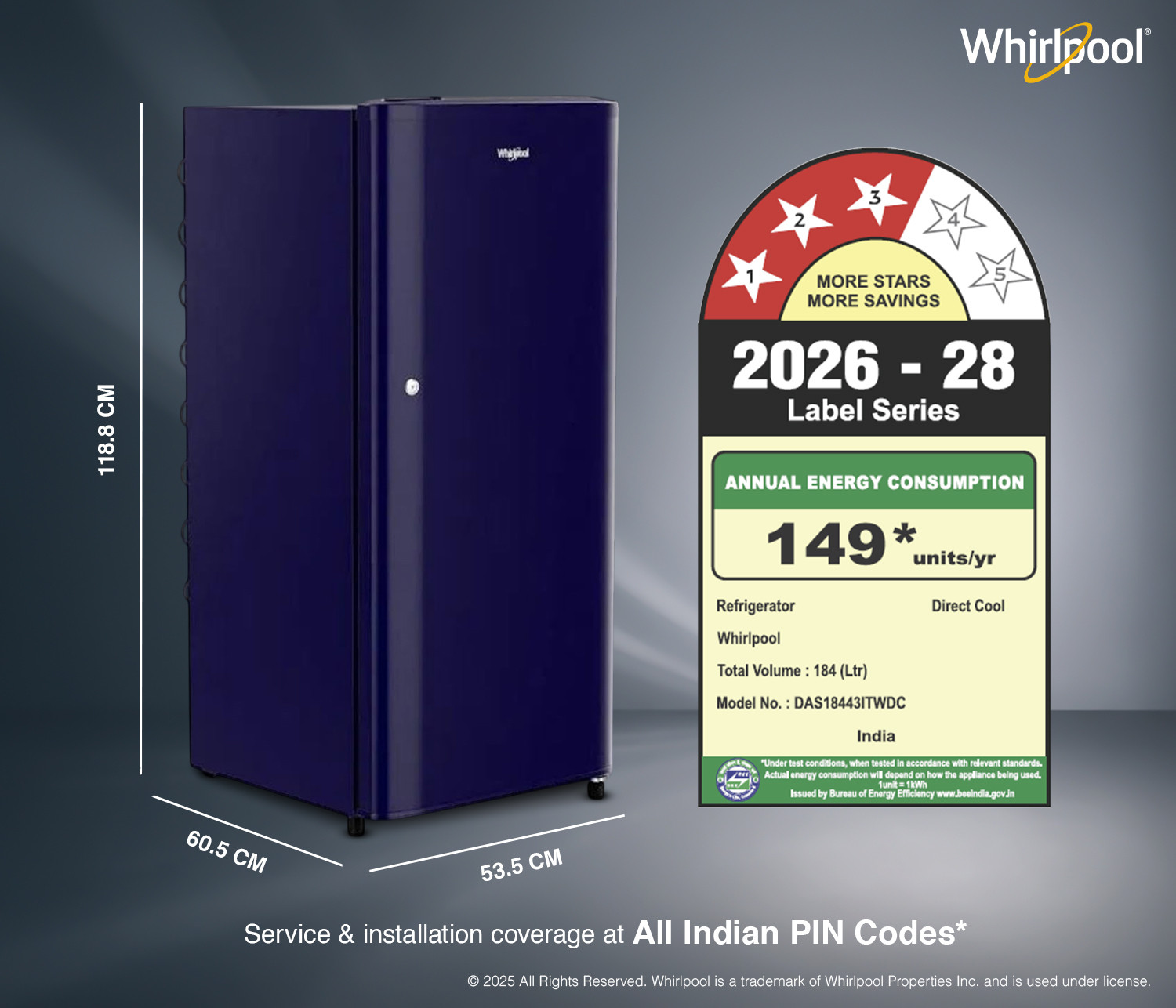 Image of Whirlpool 184 L Direct Cool Single Door 3 Star Refrigerator with 3 star Refrigerator, upto 9 hour cooling retention, fridge