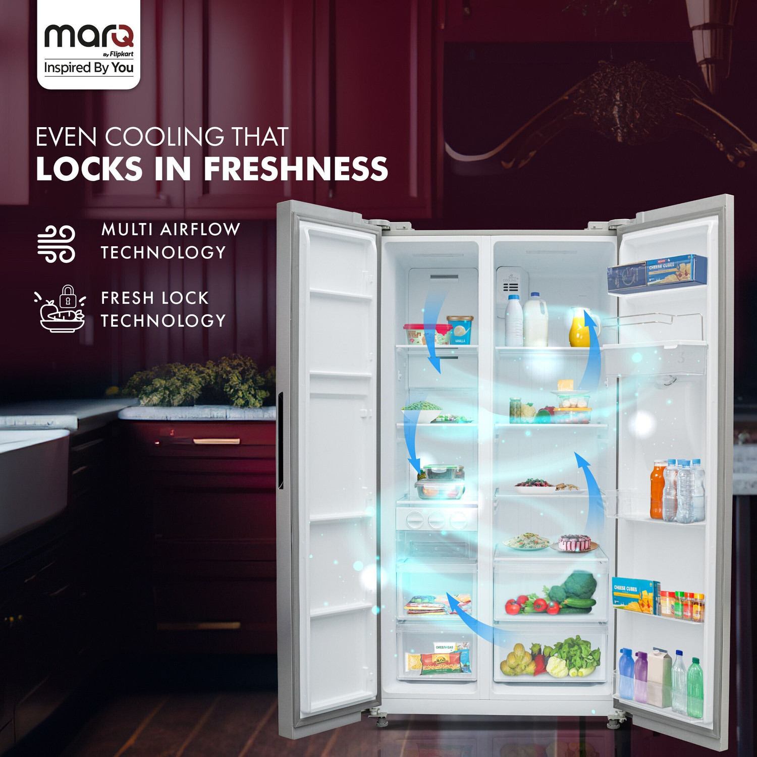 Image of MarQ by Flipkart 584 L Frost Free Side by Side Refrigerator with Smart Control Panel, Fresh Lock and Multi Airflow Technology