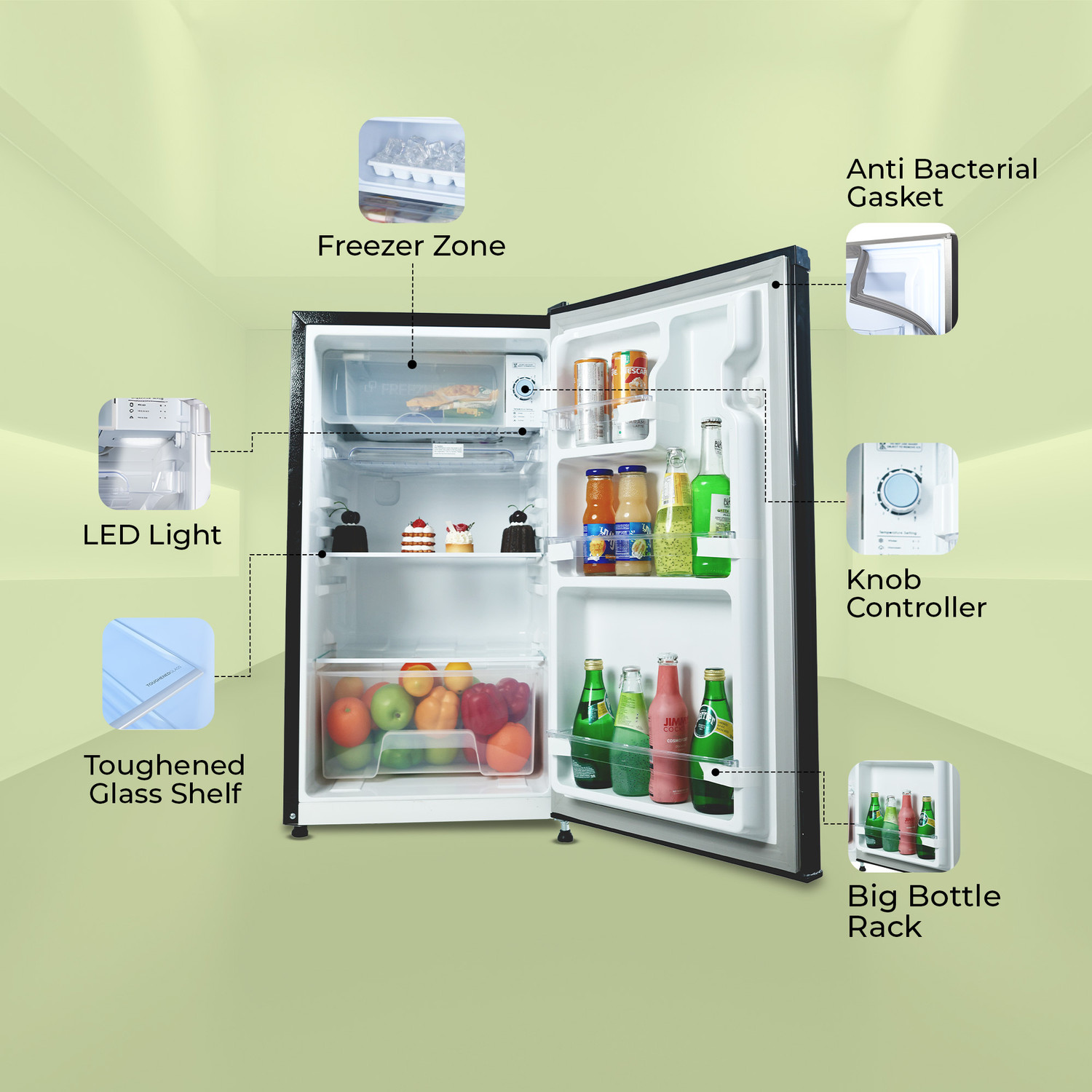 Image of Haier 100 L Direct Cool Single Door 2 Star Refrigerator with Chiller Freezer Box, LED Light for Clear View, Lock & Key and Easy Clean Back ( 2026 Model)