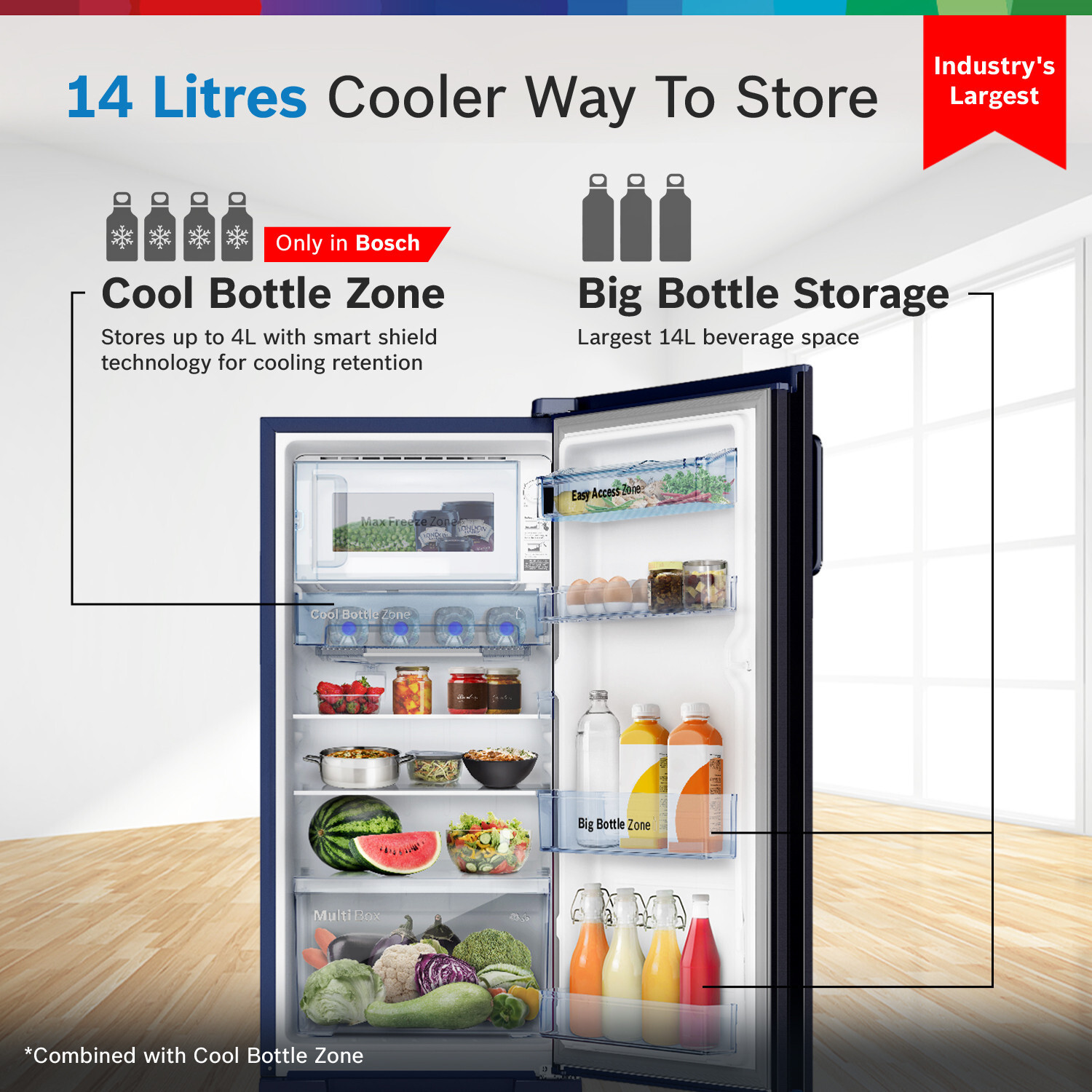 Image of BOSCH 187 L Direct Cool Single Door 4 Star Refrigerator with Base Drawer with Industrys largest vegetable box| Industrys largest Beverage space� 18 Hour Cooling Retention during powercut, 2.5x Faster Cooling, Smart inverter compressor