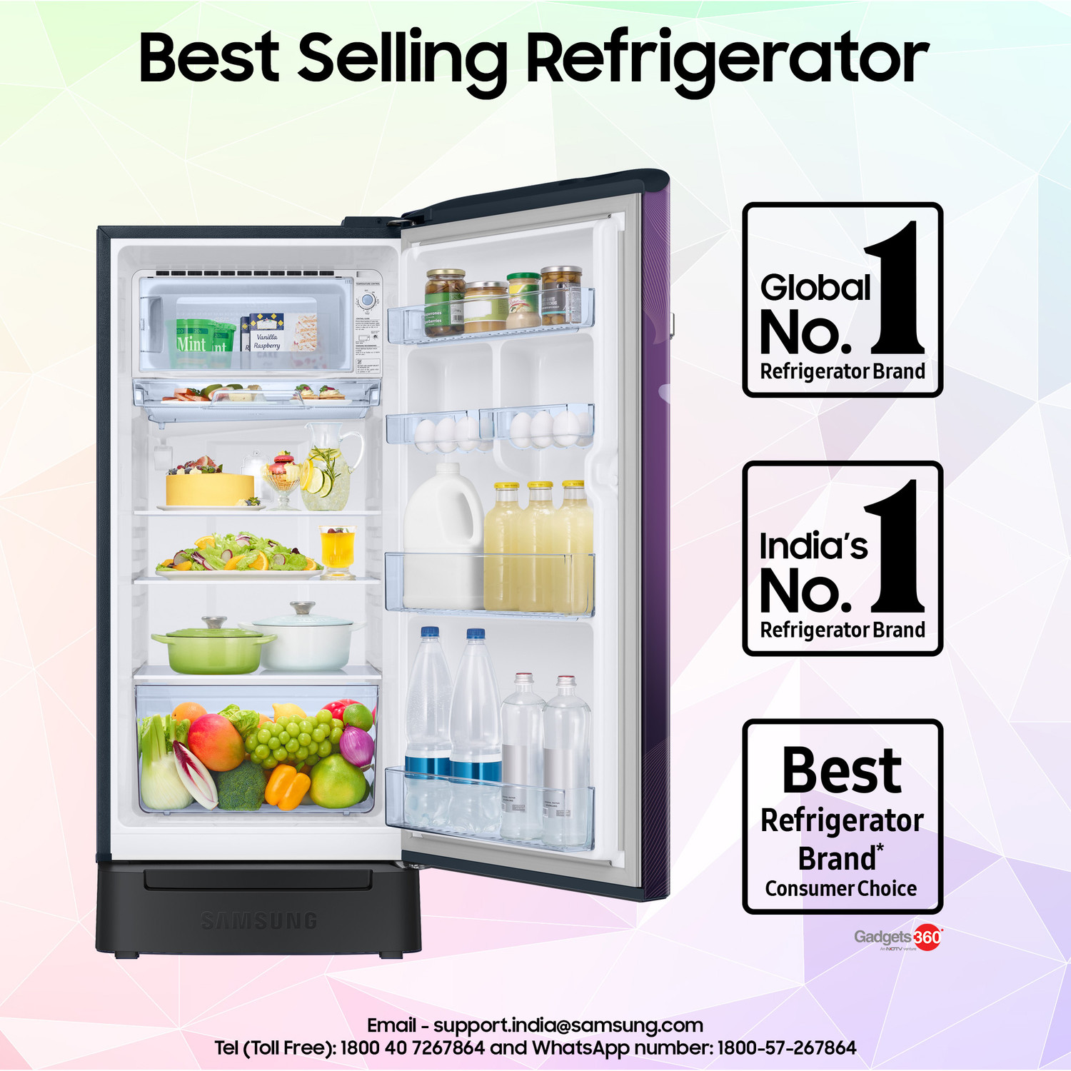Image of Samsung 189 L Direct Cool Single Door 5 Star Refrigerator with Base Drawer with Digital Inverter, Single Touch Defrost, 2026 Model