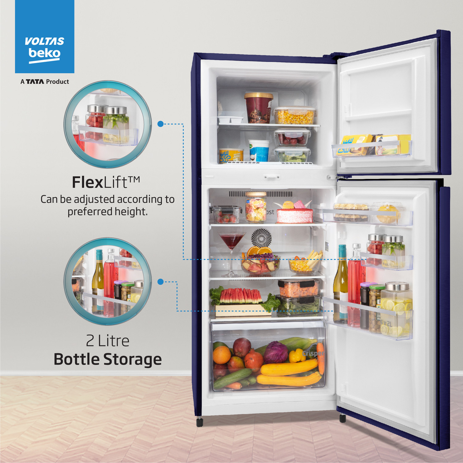 Image of Voltas Beko by A Tata Product 228 L Frost Free Double Door 2 Star Refrigerator
