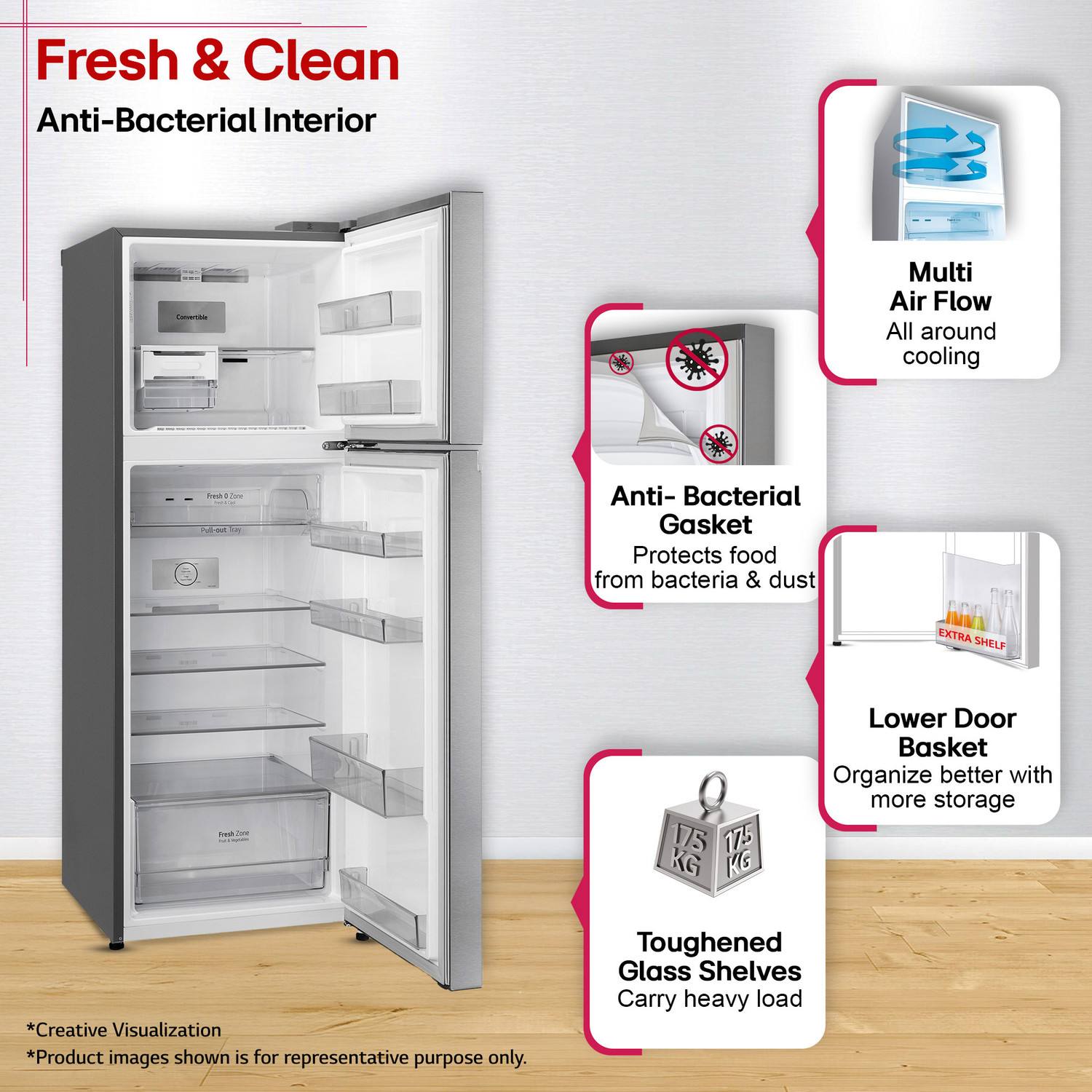Image of LG 343 L Frost Free Double Door 2 Star Convertible Refrigerator with Convertible, Multi Air Flow, Express Freeze, diagnosis, Deodorizer, smart Inverter Compressor & 2026 Model