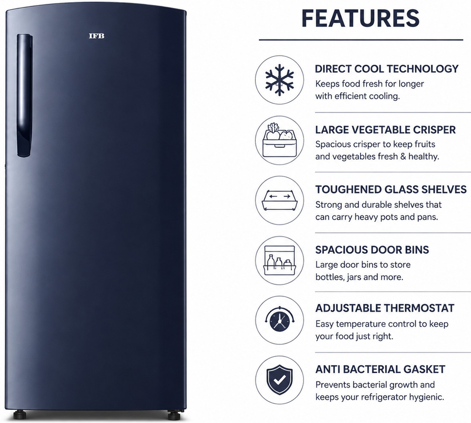 Image of IFB 187 L Direct Cool Single Door 1 Star Refrigerator (Blue Solid, IFBDC-213AFCS)