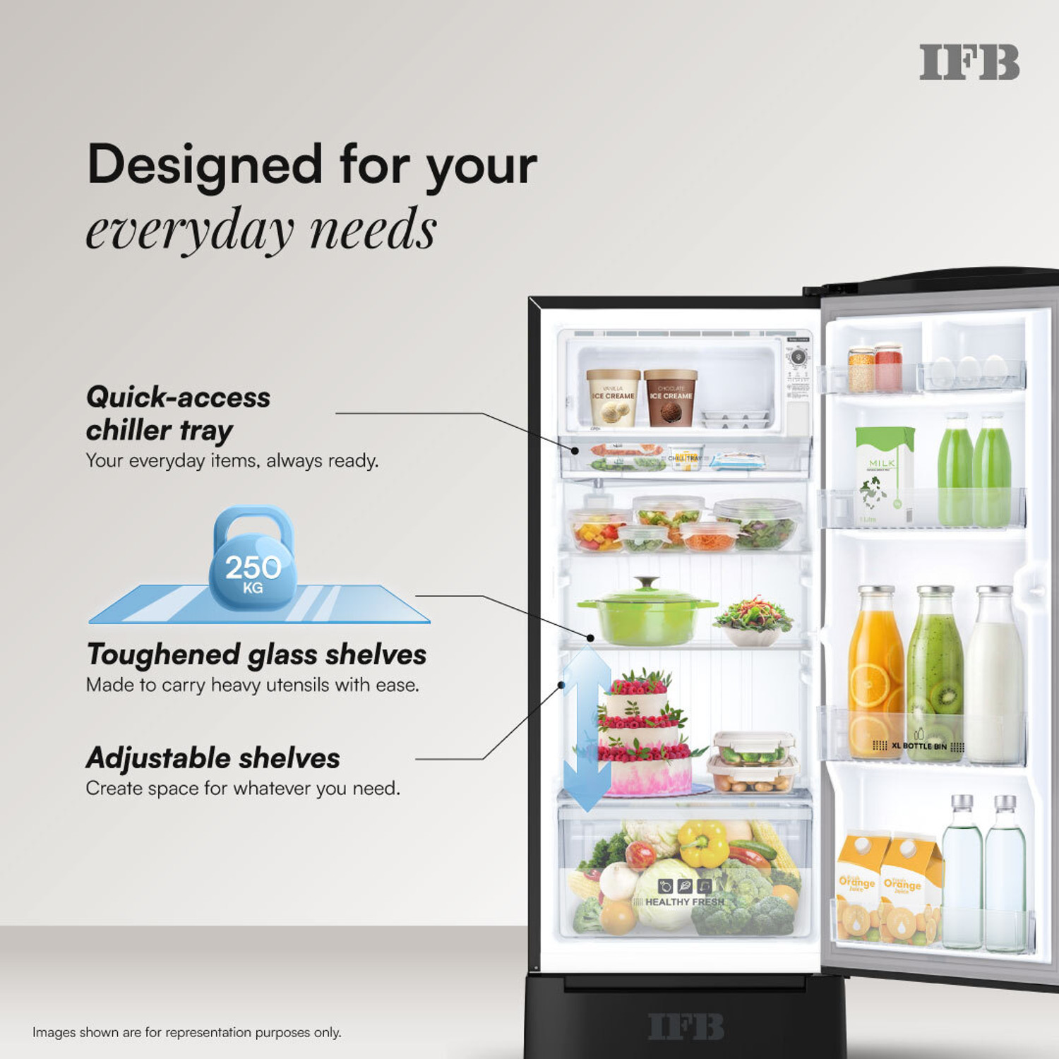 Image of IFB 206 L Direct Cool Single Door 5 Star Refrigerator with Base Drawer with 30 Hrs Cooling Retention, Big Vegetable Box with Humidity Controller (25 Days Fresh), XL Bottle Bin, Advanced Inverter Compressor & 4 Year Super Warranty