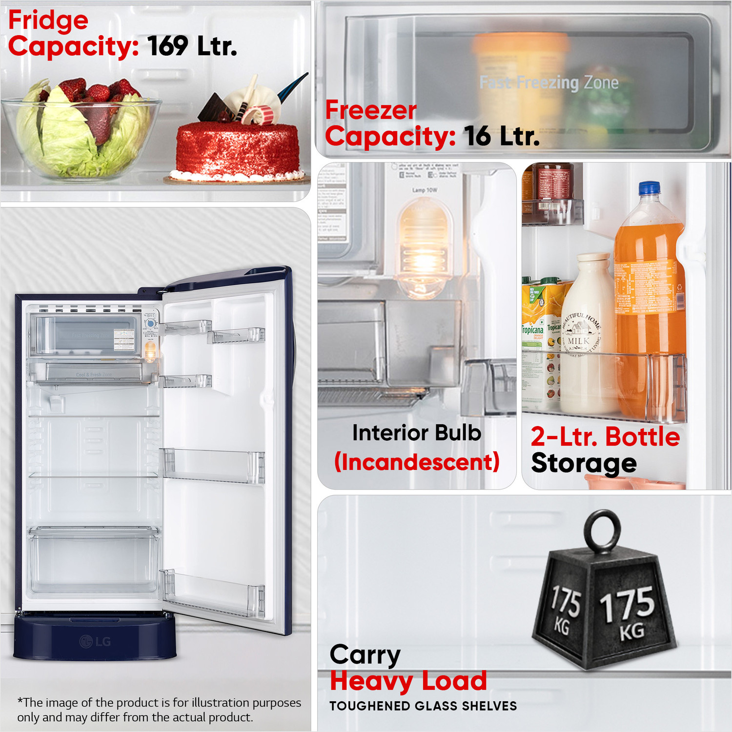 Image of LG 185 L Direct Cool Single Door 5 Star Refrigerator with Base Drawer with Smart Inverter Compressor, Runs on Home Inverter, Fit Max Chiller Tray & 2026 Model