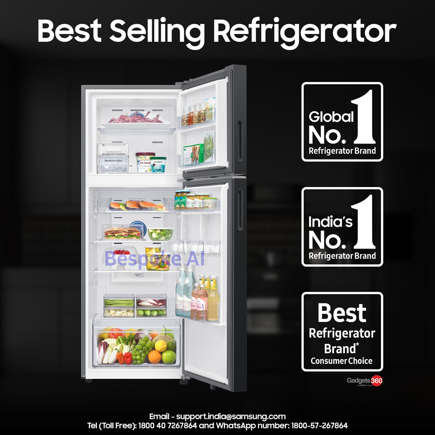 Image of Samsung 330 L Frost Free Double Door 3 Star Convertible Refrigerator with 5-in-1, Digital Inverter, WiFi Enabled Bespoke AI