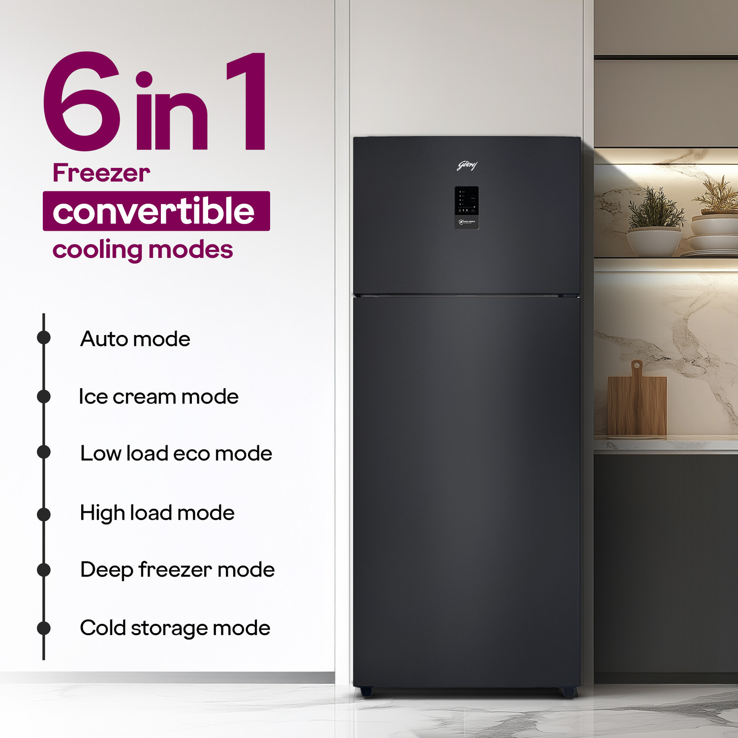 Image of Godrej 415 L Frost Free Double Door 1 Star Refrigerator with AI Powered 6-in-1 Freezer Convertible Advanced Control Panel 95%+ Food Surface Disinfection