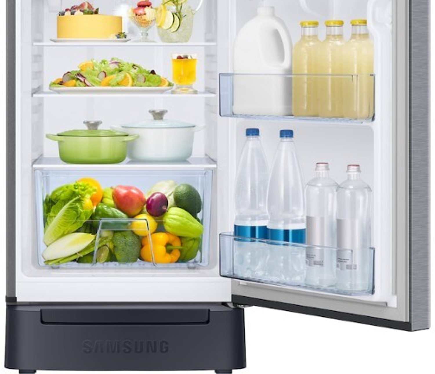 Image of Samsung 189 L Direct Cool Single Door 5 Star Refrigerator with Base Drawer (Elegant Inox Grey, RR21H2H25S8 /HL)