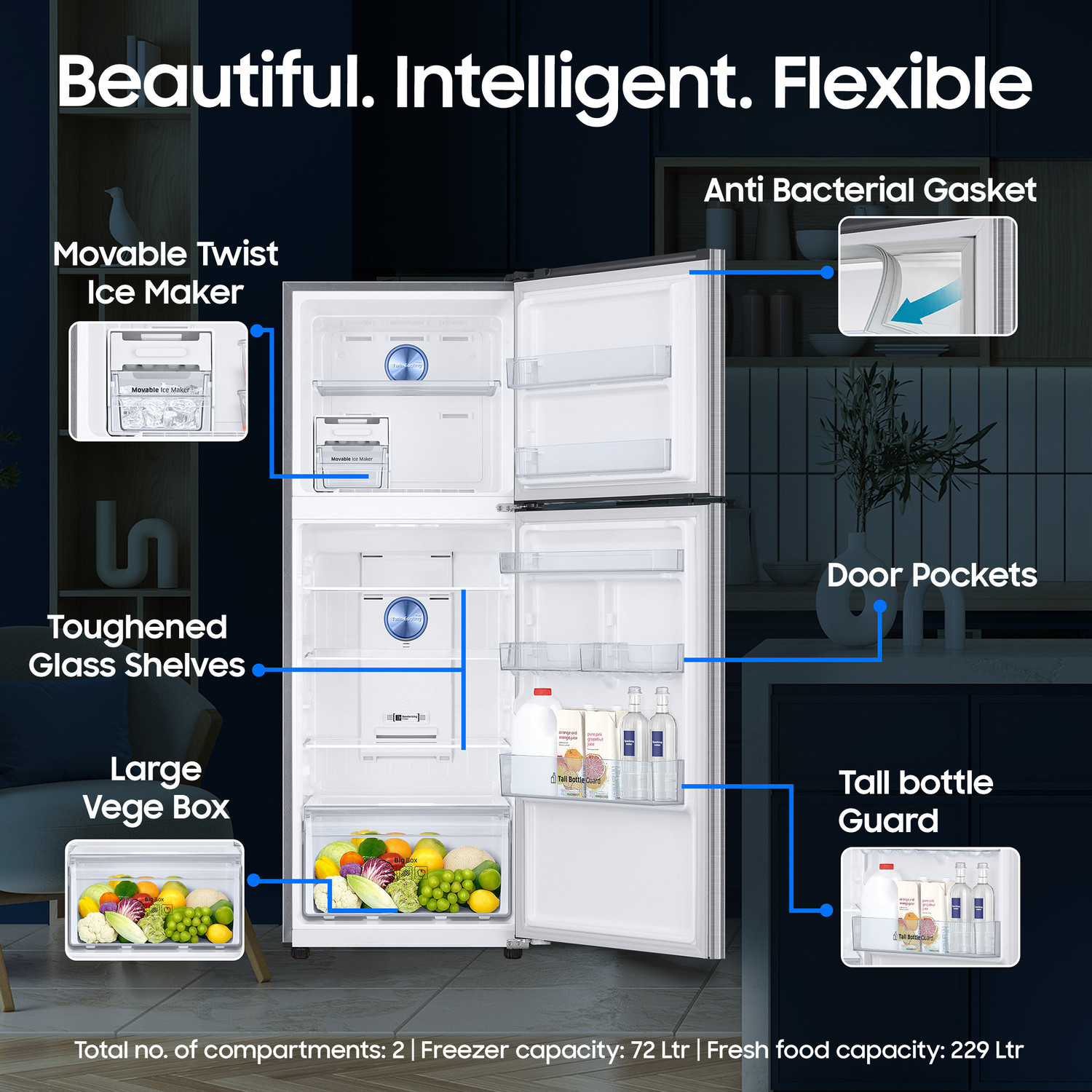 Image of Samsung 301 L Frost Free Double Door 2 Star Refrigerator with Convertible 5-in-1, Digital Inverter, Digital Display, 2026 Model