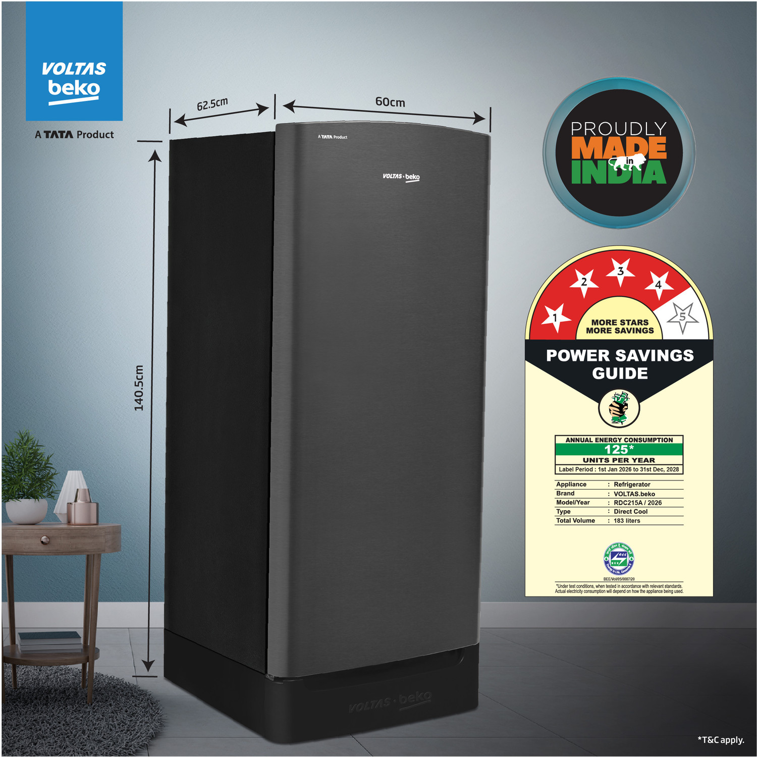 Image of Voltas Beko 183 L Direct Cool Single Door 4 Star Refrigerator with Base Drawer