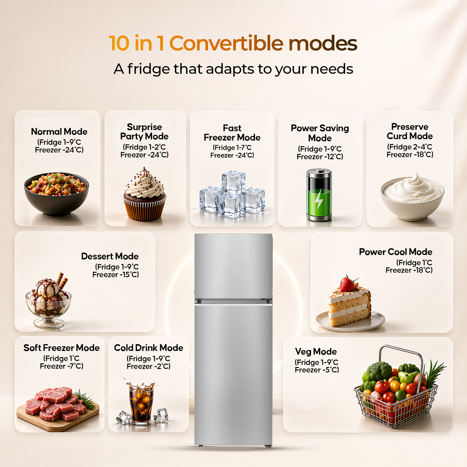 Image of Haier 358 L Frost Free Double Door 2 Star Convertible Refrigerator with Triple Inverter Bottom Mount, Digital Touch Display & 2X Bigger Fresh Storage (14 In 1 Modes, 2026 Model)