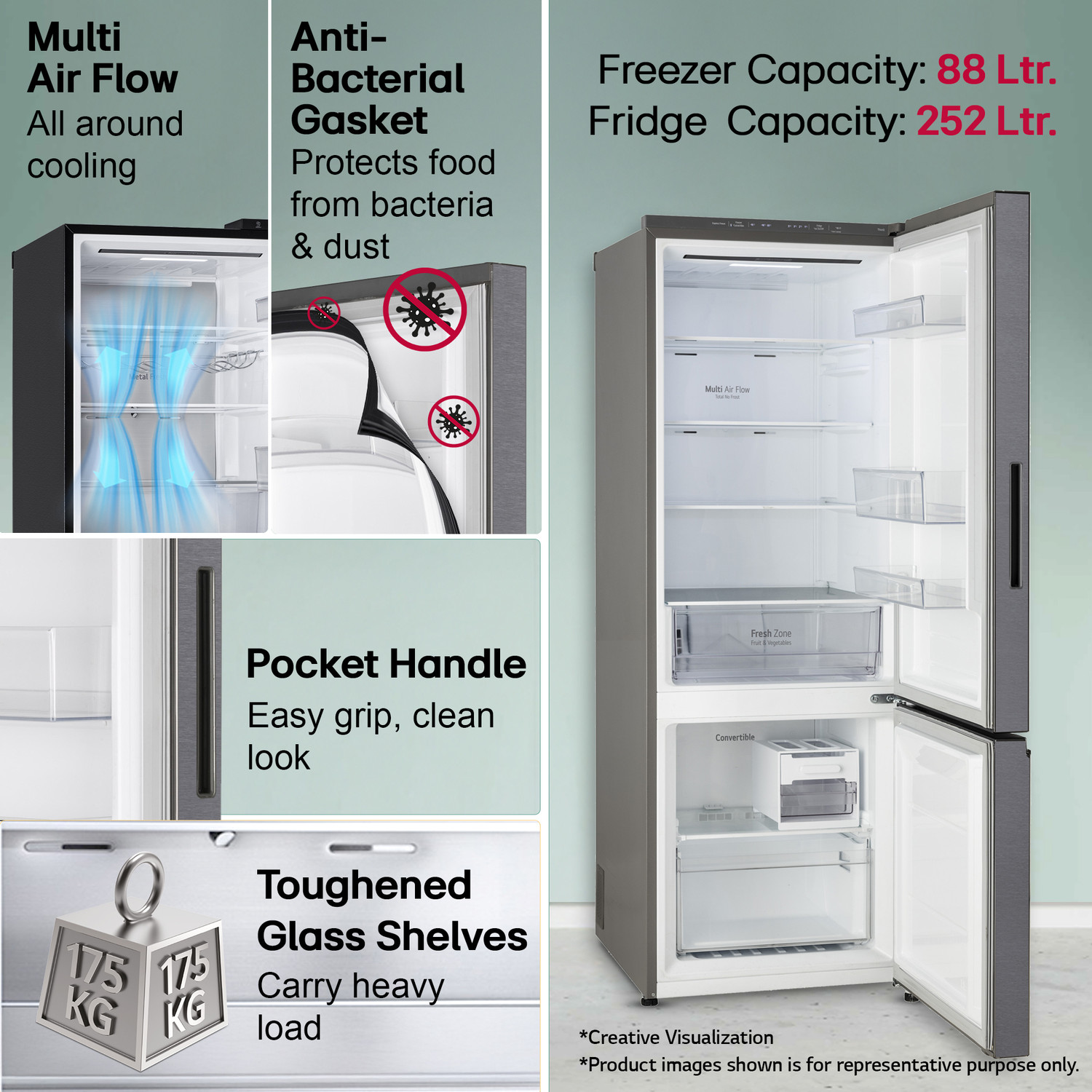 Image of LG 340 L Frost Free Double Door Bottom Mount 2 Star Refrigerator with Wi-Fi Convertible Refrigerator with Door Cooling+ and Express Freeze