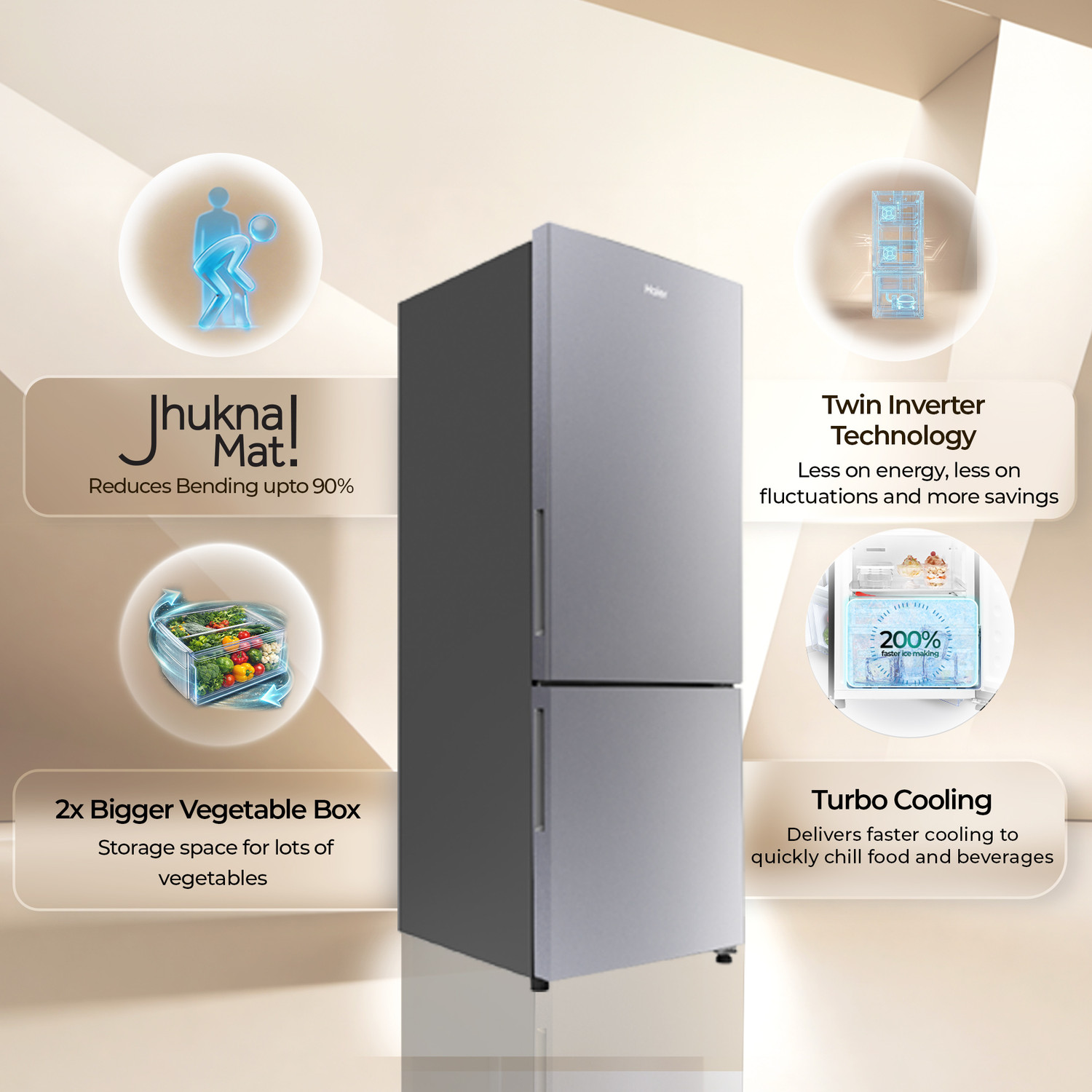 Image of Haier 237 L Frost Free Double Door 2 Star Refrigerator with Twin Inverter ,Bottom Mount,Freezer , ( 2026 Model)
