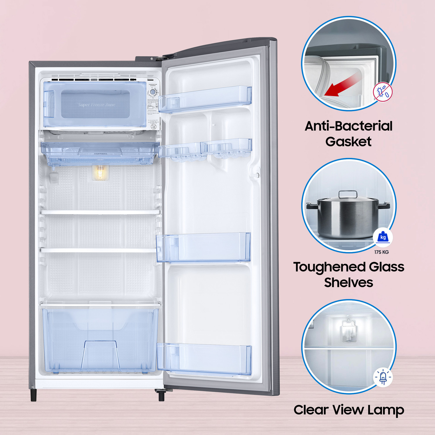 Image of Samsung 183 L Direct Cool Single Door 3 Star Refrigerator with Digital Inverter