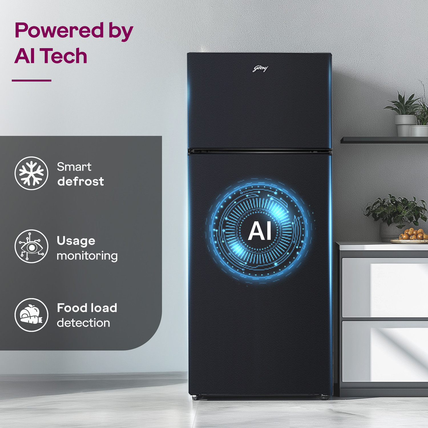 Image of Godrej 330 L Frost Free Double Door 2 Star Refrigerator with AI Powered 4-in-1 Freezer Convertible 30 Days Farm Freshness 95%+ Food Surface Disinfection