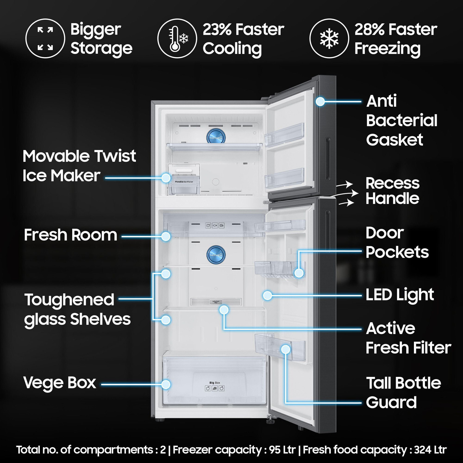 Image of Samsung 419 L Frost Free Double Door 3 Star Convertible Refrigerator with 5-in-1, Digital Inverter, WiFi Enabled Bespoke AI