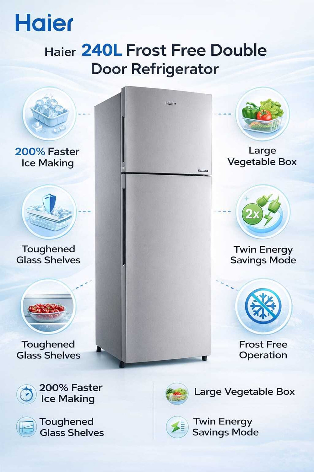 Image of Haier 240 L Frost Free Double Door 1 Star Refrigerator