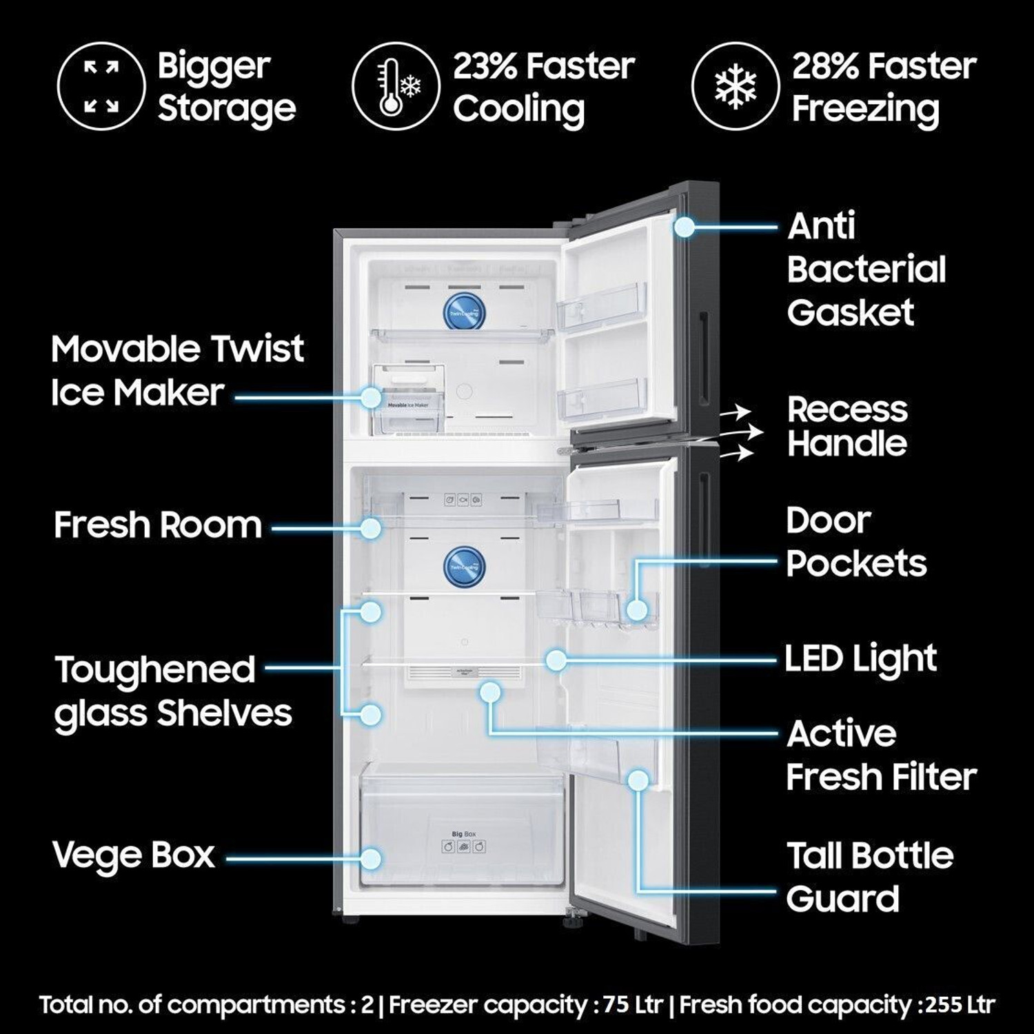 Image of Samsung 330 L Frost Free Double Door 3 Star Convertible Refrigerator with 5-in-1, Digital Inverter, WiFi Enabled Bespoke AI