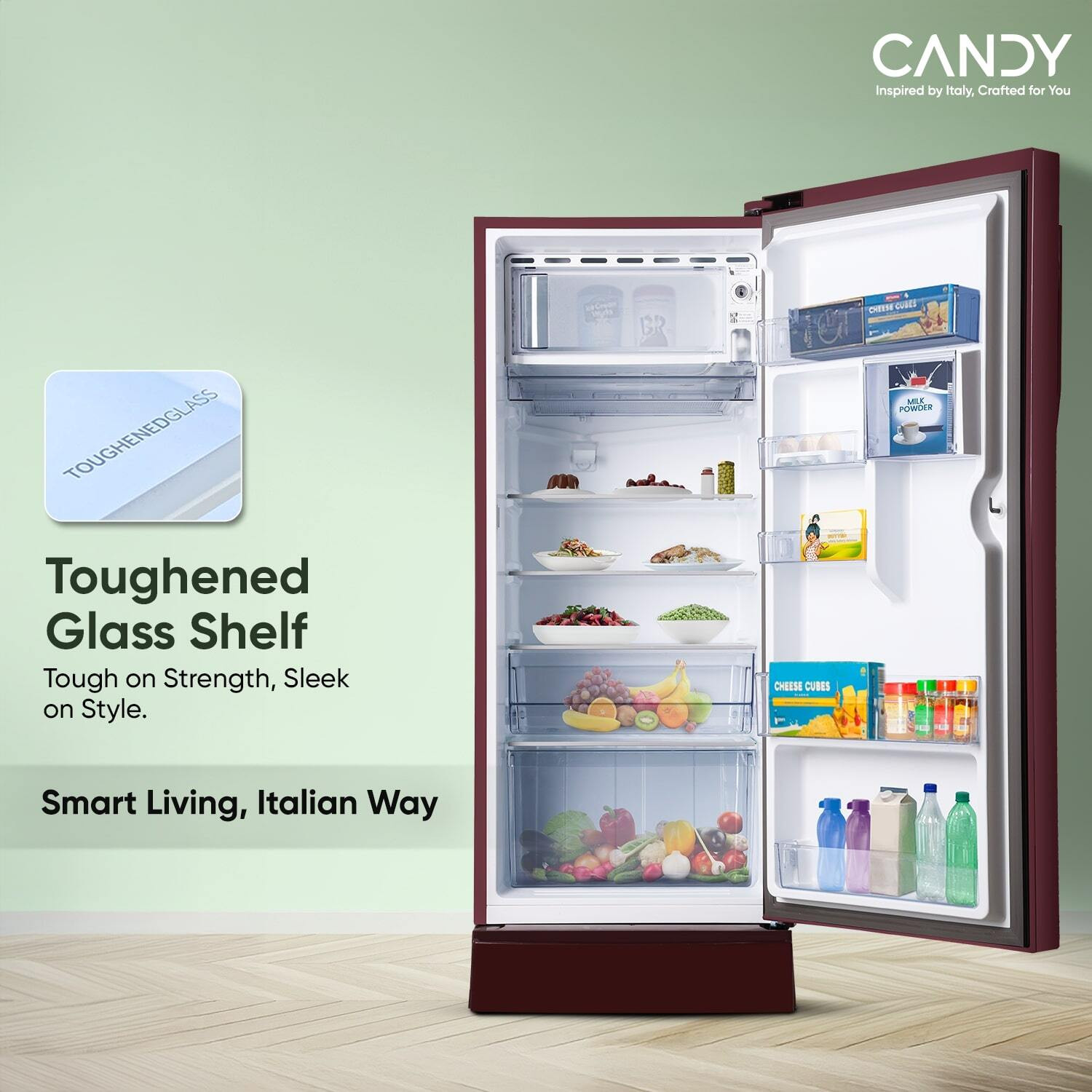 Image of CANDY 190 L Direct Cool Single Door 5 Star Refrigerator with Base Drawer with Jumbo Fruit and vegetable Box
