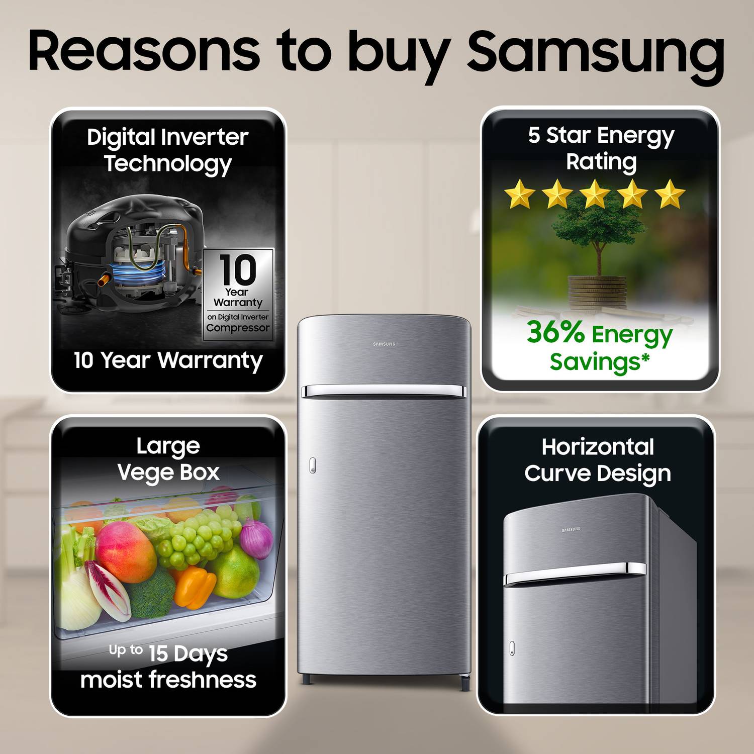 Samsung 189 L Direct Cool Single Door 5 Star Refrigerator - Image 4