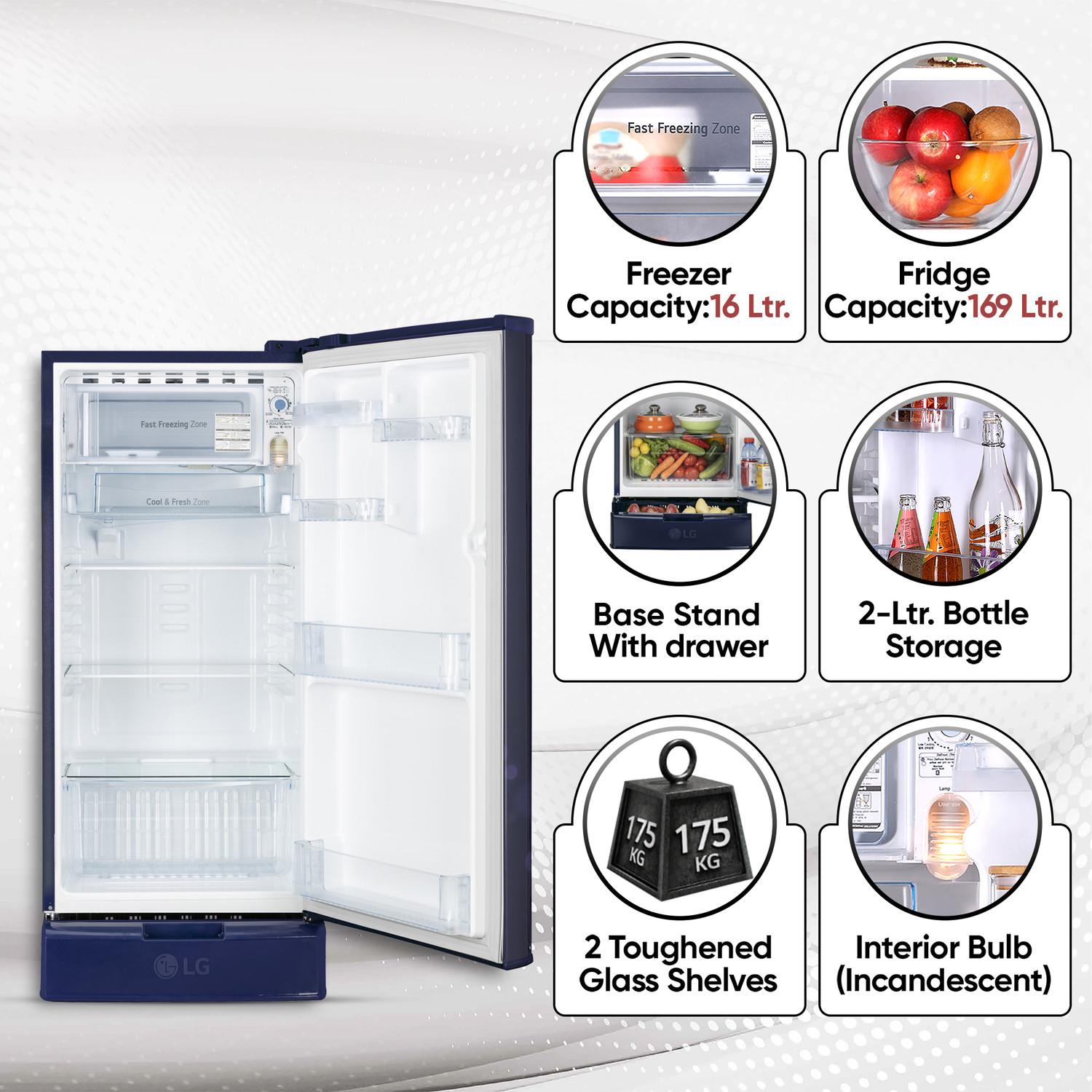Image of LG 185 L Direct Cool Single Door 4 Star Refrigerator with Base Drawer with Smart Inverter Compressor, Auto Smart Connect, Fast Ice Making