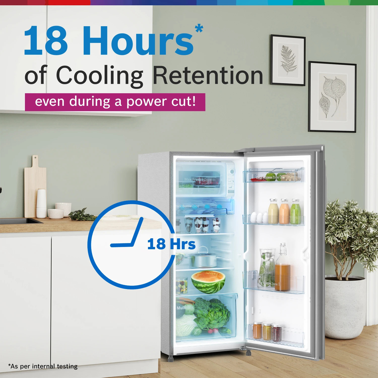 Image of BOSCH 187 L Direct Cool Single Door 4 Star Refrigerator with Industrys largest vegetable box|Industrys largest Beverage space 18 Hour Cooling Retention during powercut, 2.5x Faster Cooling, Smart inverter compressor