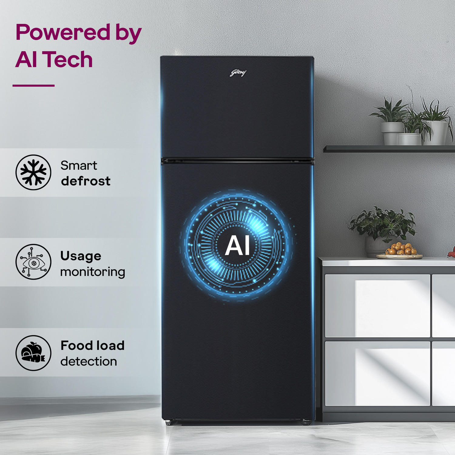 Image of Godrej 330 L Frost Free Double Door 2 Star Refrigerator with AI Powered 4-in-1 Freezer Convertible 30 Days Farm Freshness 95%+ Food Surface Disinfection