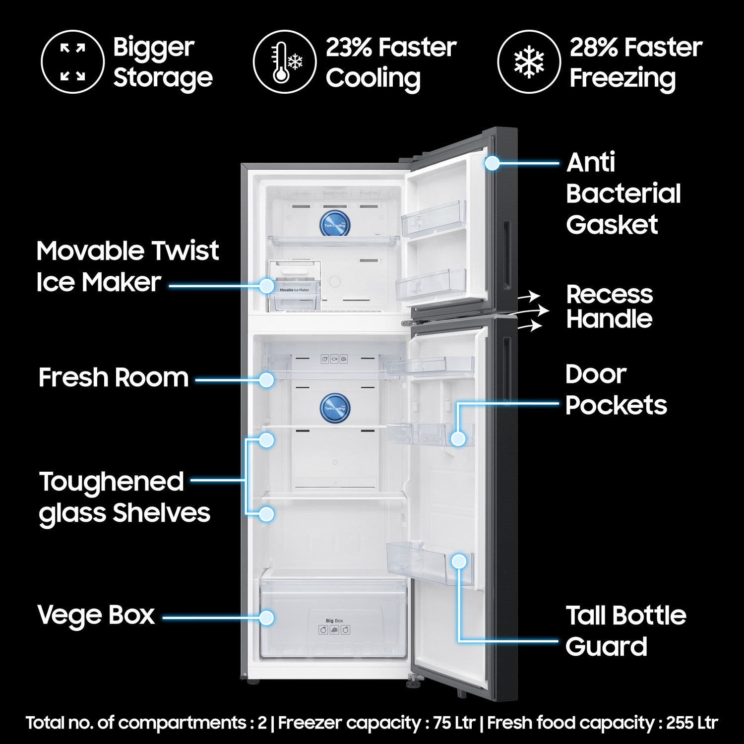 Image of Samsung 330 L Frost Free Double Door 3 Star Refrigerator
