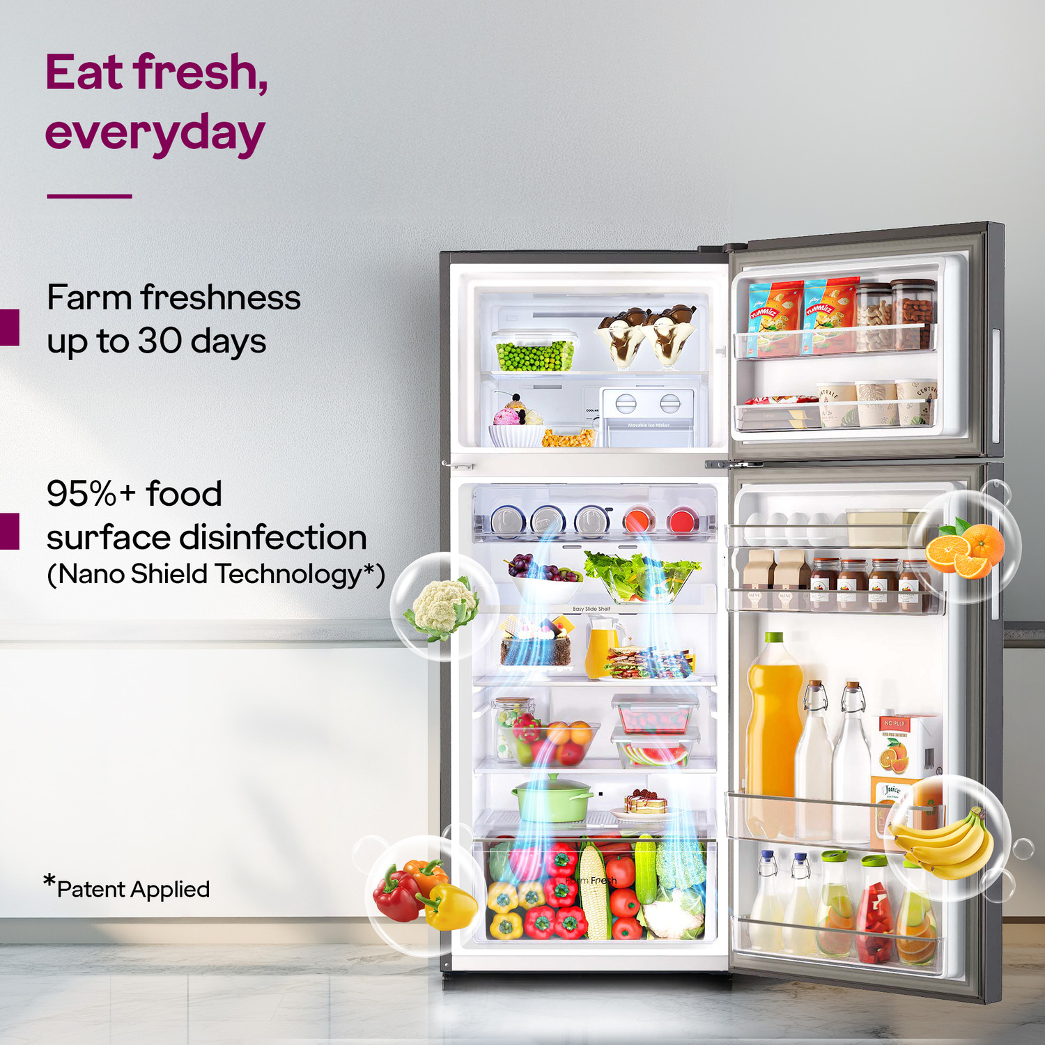 Image of Godrej 415 L Frost Free Double Door 1 Star Refrigerator with AI Powered 6-in-1 Freezer Convertible Advanced Control Panel 95%+ Food Surface Disinfection