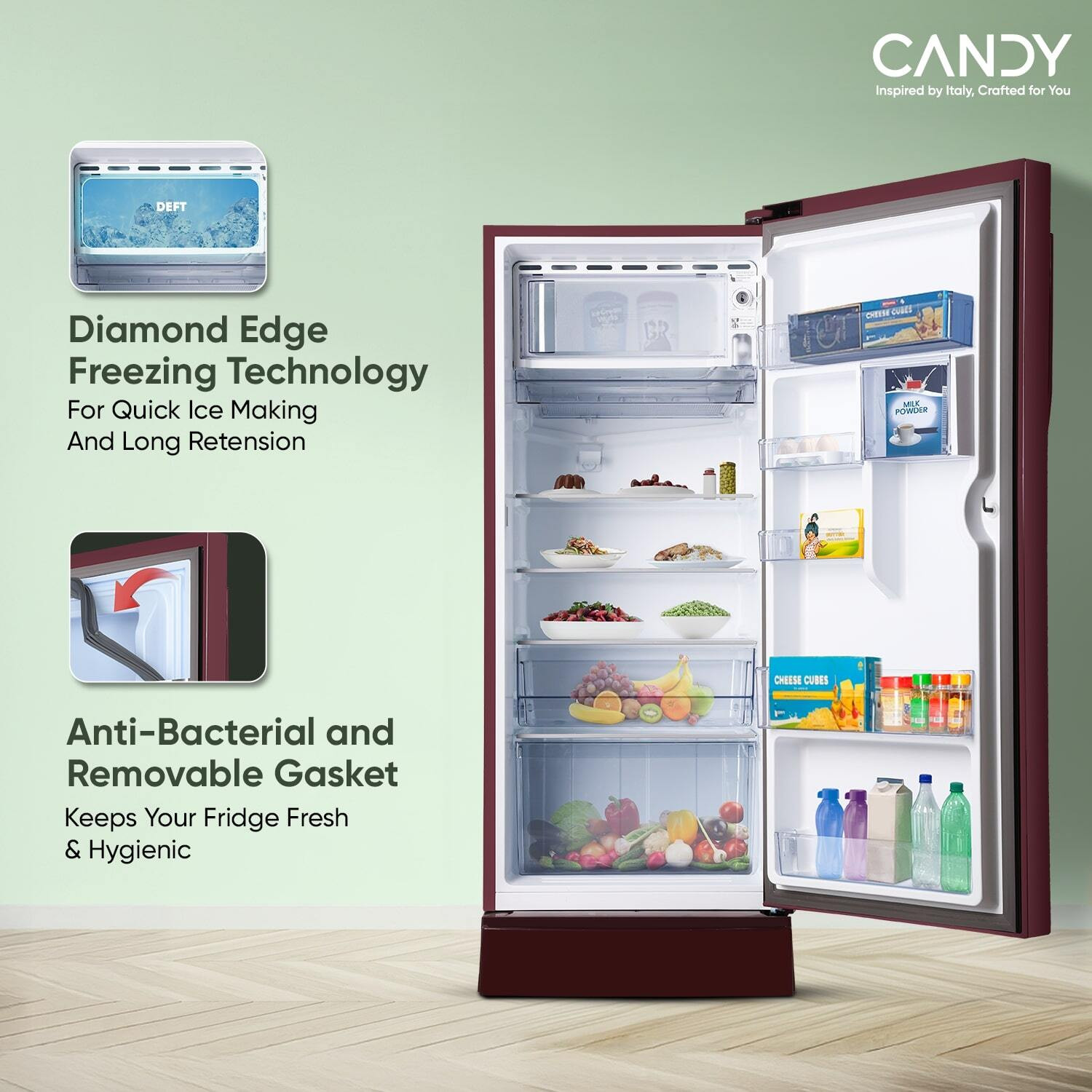 Image of CANDY 190 L Direct Cool Single Door 5 Star Refrigerator with Base Drawer with Jumbo Fruit and vegetable Box