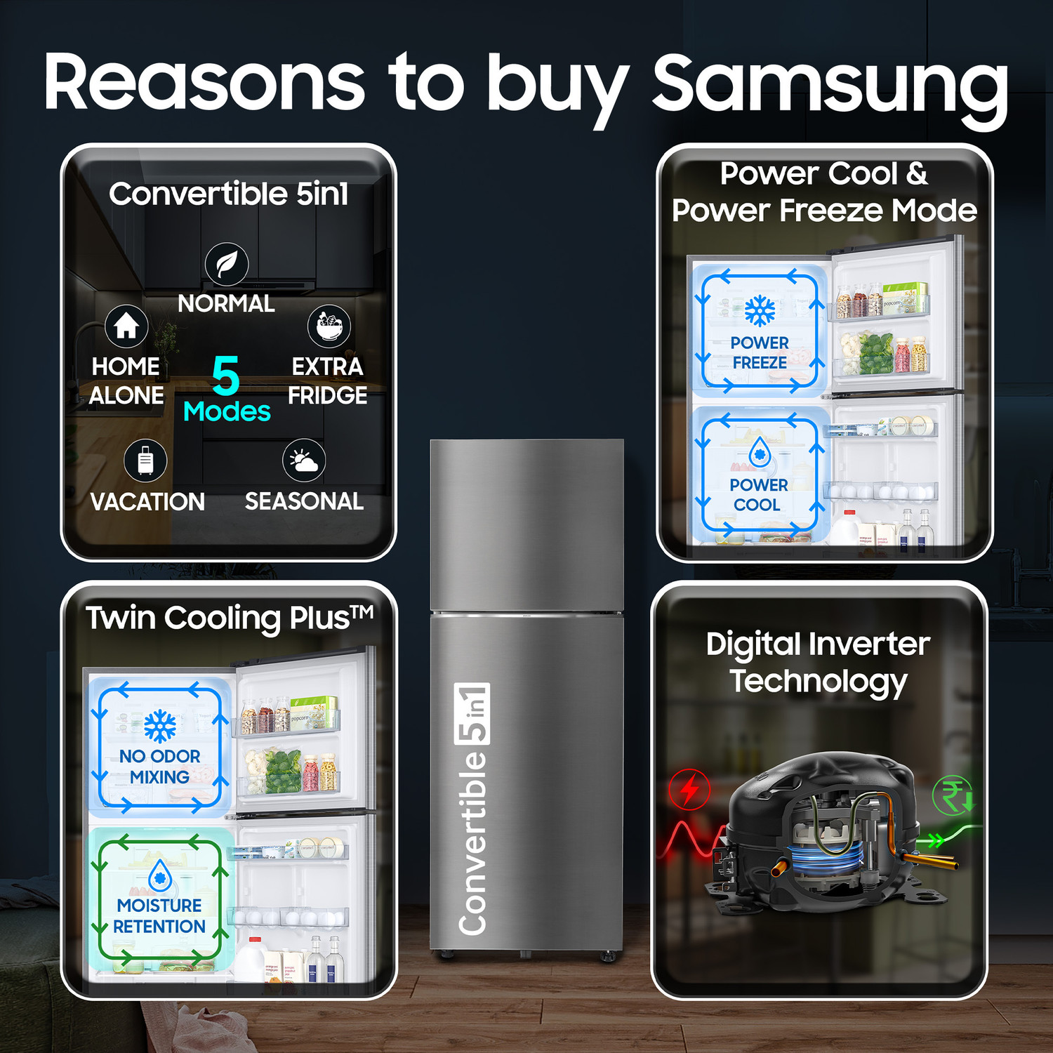 Image of Samsung 350 L Frost Free Double Door 2 Star Refrigerator with Convertible 5-in-1, Digital Inverter, 2026 Model
