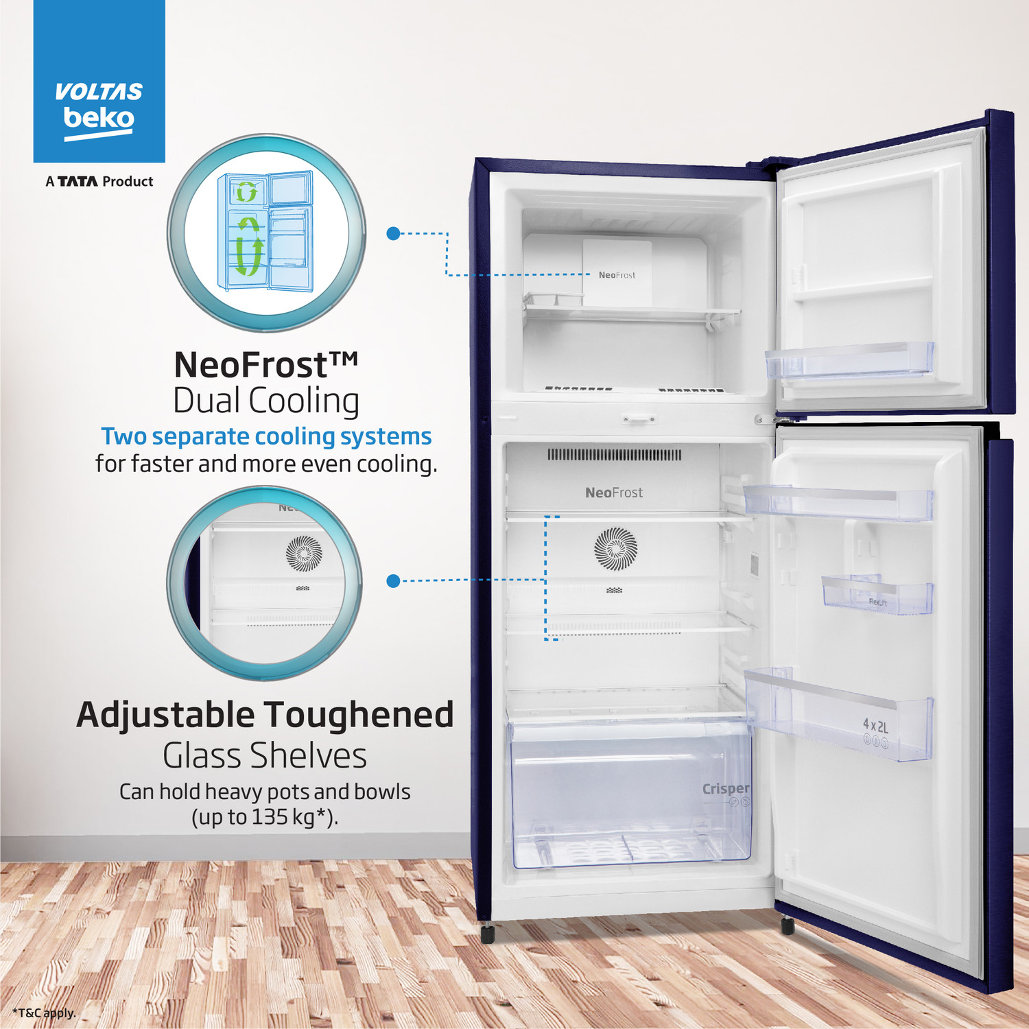 Image of Voltas Beko by A Tata Product 228 L Frost Free Double Door 2 Star Refrigerator