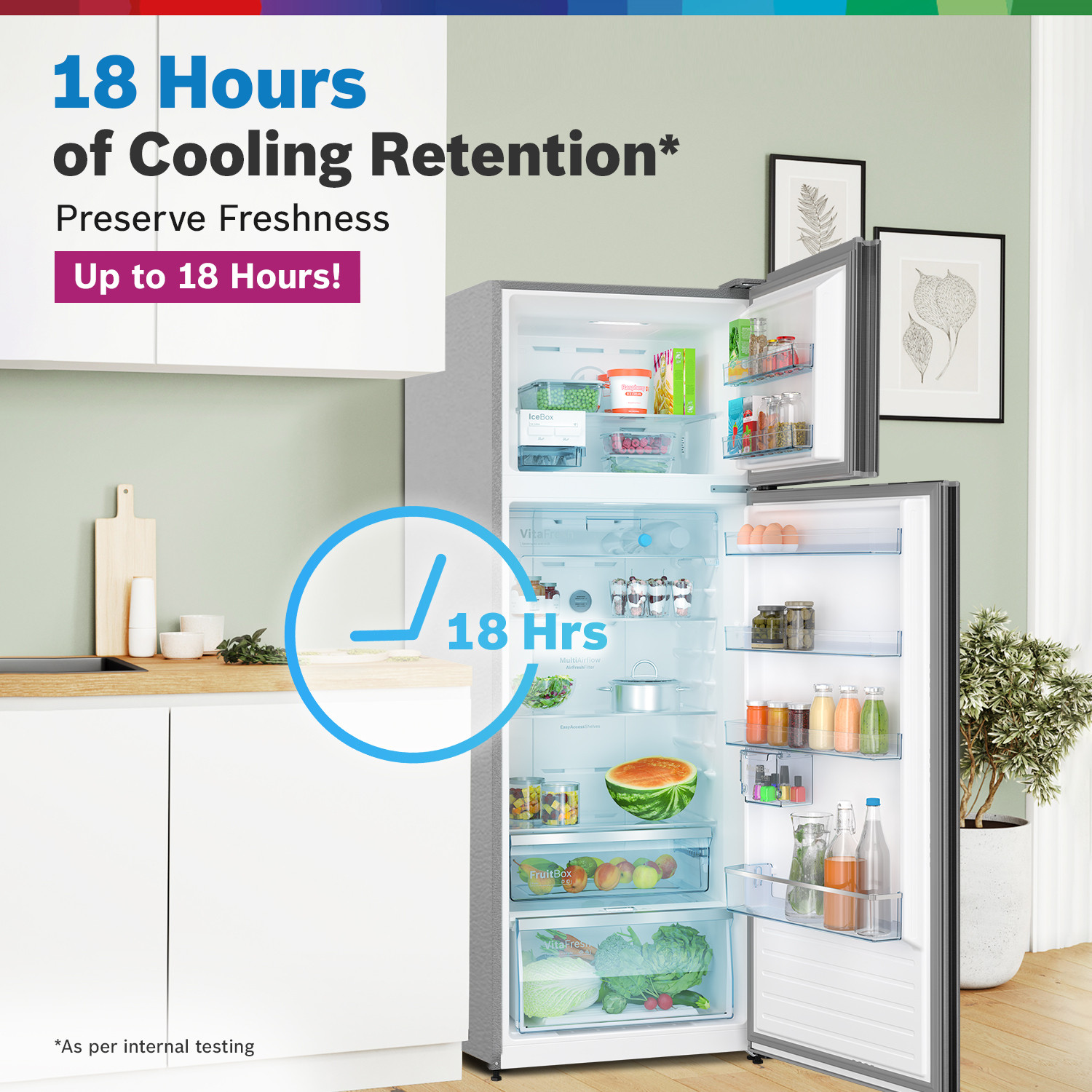 Image of BOSCH 368 L Frost Free Double Door 3 Star Convertible Refrigerator with Large LED Display, Inverter Frost Free , VitaFresh Technology for 10 Day Freshness, Integrated Handle