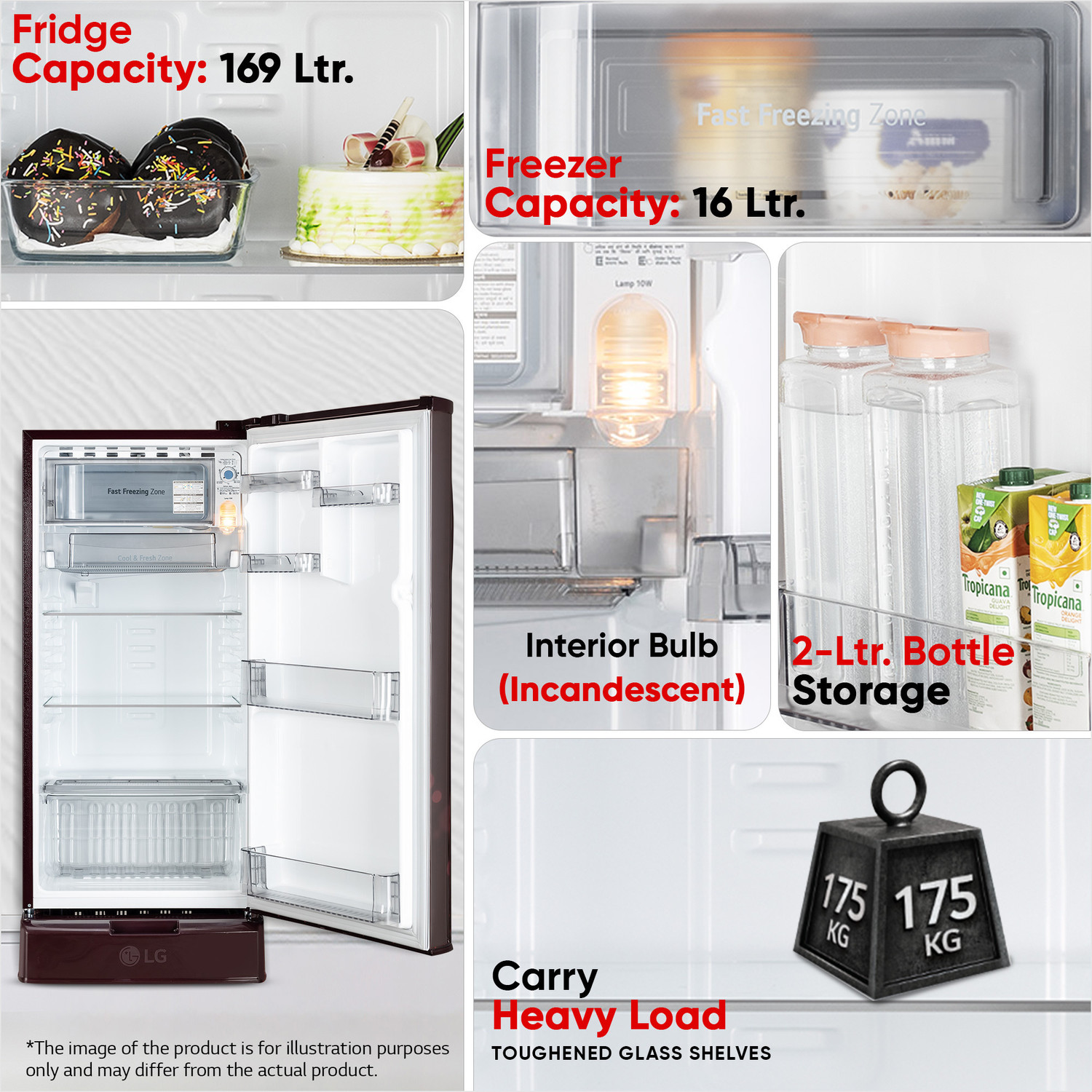 Image of LG 185 L Direct Cool Single Door 4 Star Refrigerator with Base Drawer with Smart Inverter Compressor, Runs on Home Inverter, Fit Max Chiller Tray & 2026 Model